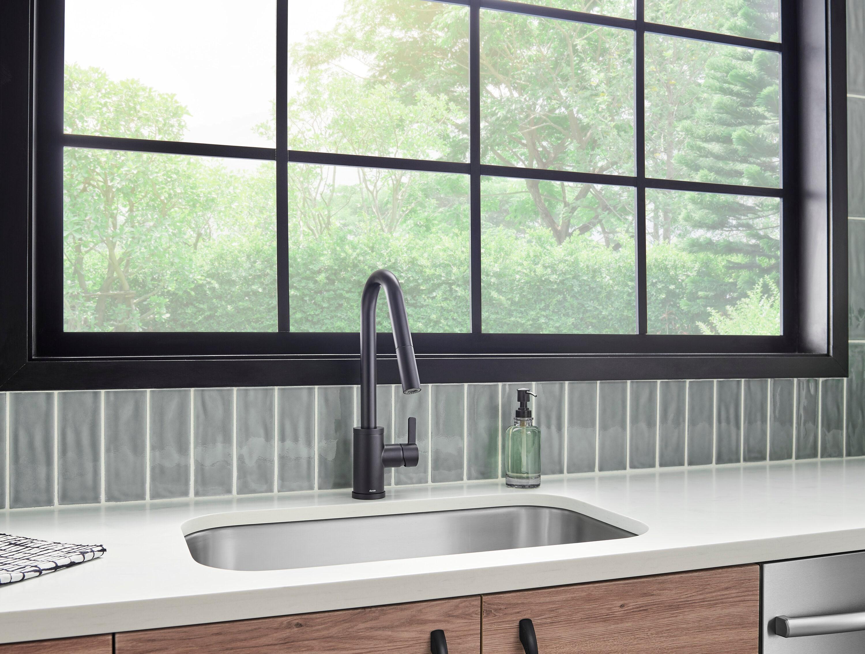 Gerber Satin Black Single Handle Deck-mount Handle Residential Pull-down Kitchen Faucet with Sprayer