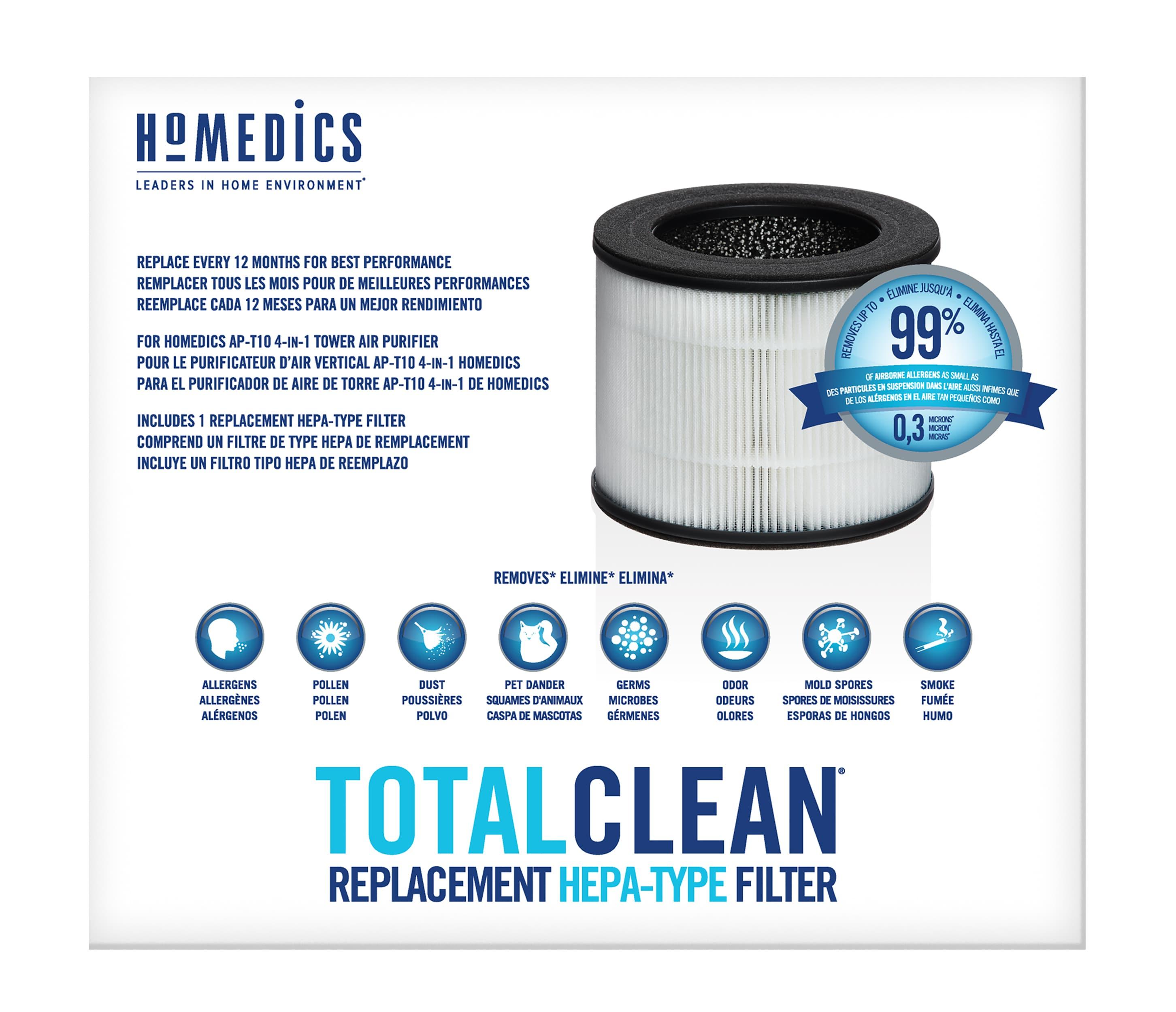 Homedics Replacement HEPA-type filter for AP-T10 and AP-T12: Captures Allergens, Compatible with HoMedics Air Purifiers