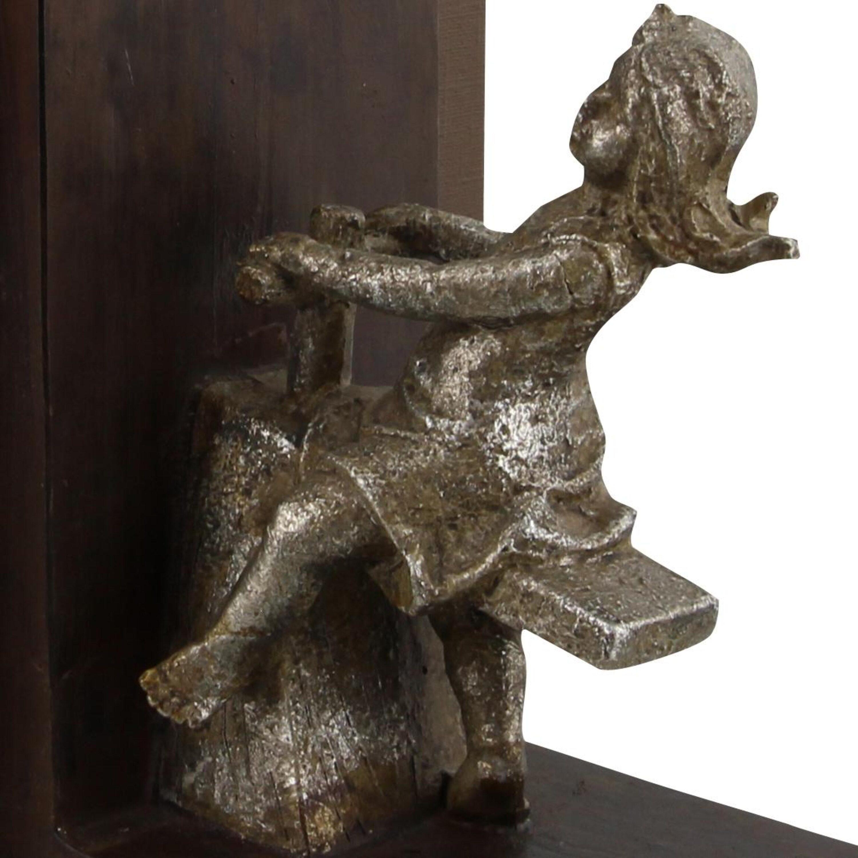 DecMode 4" People Brown Polystone Bookends with Swing Set (Set of 2)