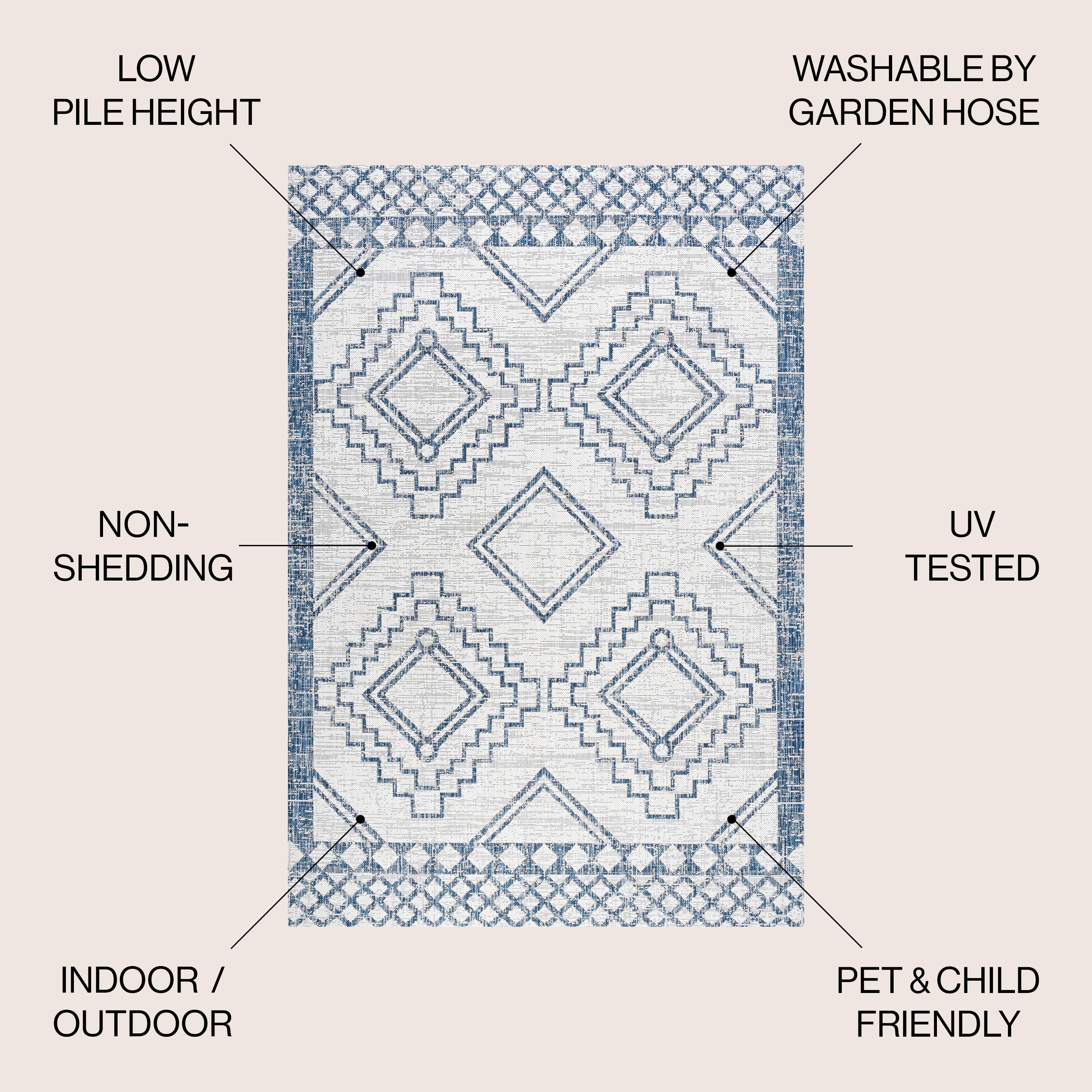 3'x5' Marokko Diamond  Medallion Indoor/Outdoor Area Rug, Ivory/Blue - JONATHAN Y