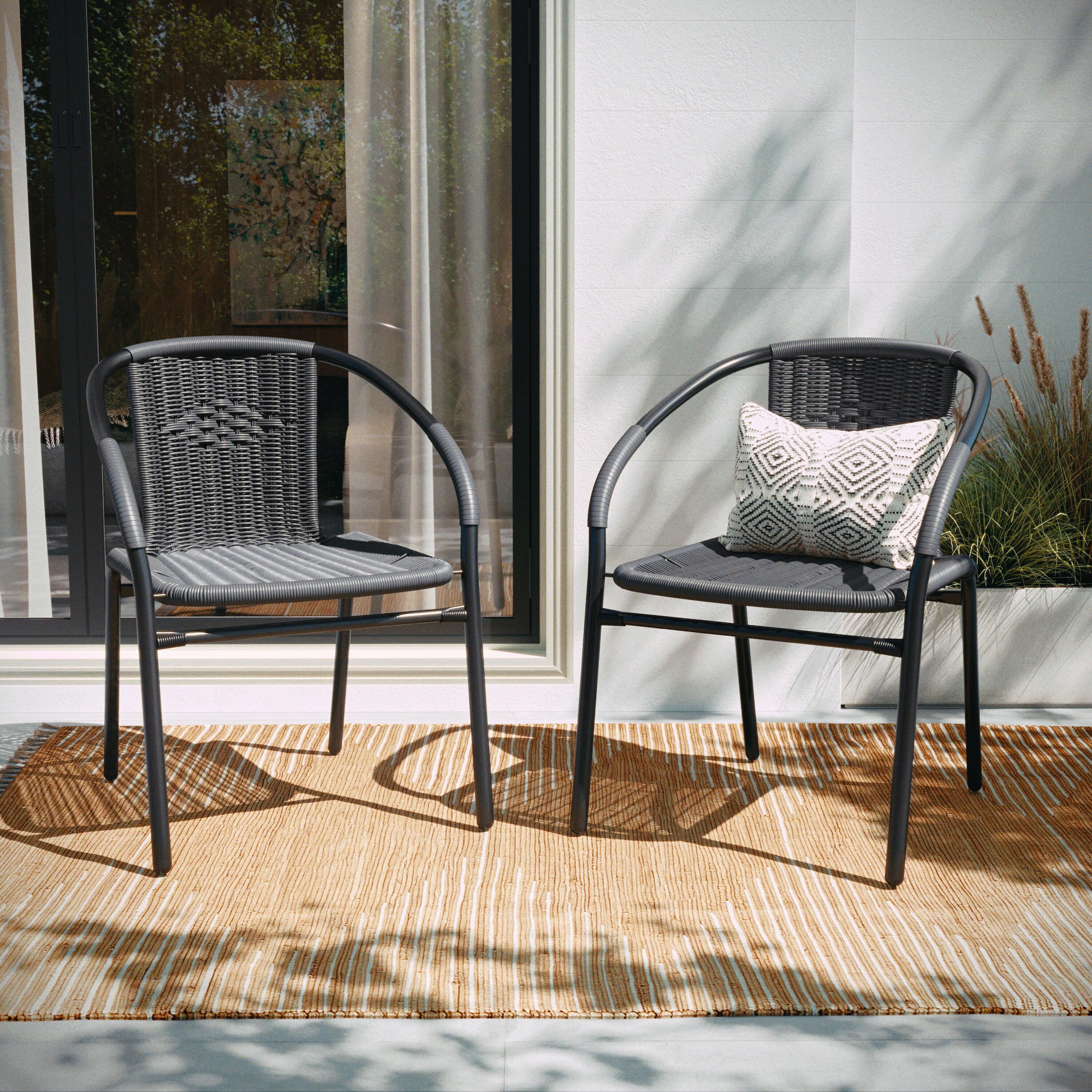 Flash Furniture Lila 2 Pack Gray Rattan Indoor-Outdoor Restaurant Stack Chair