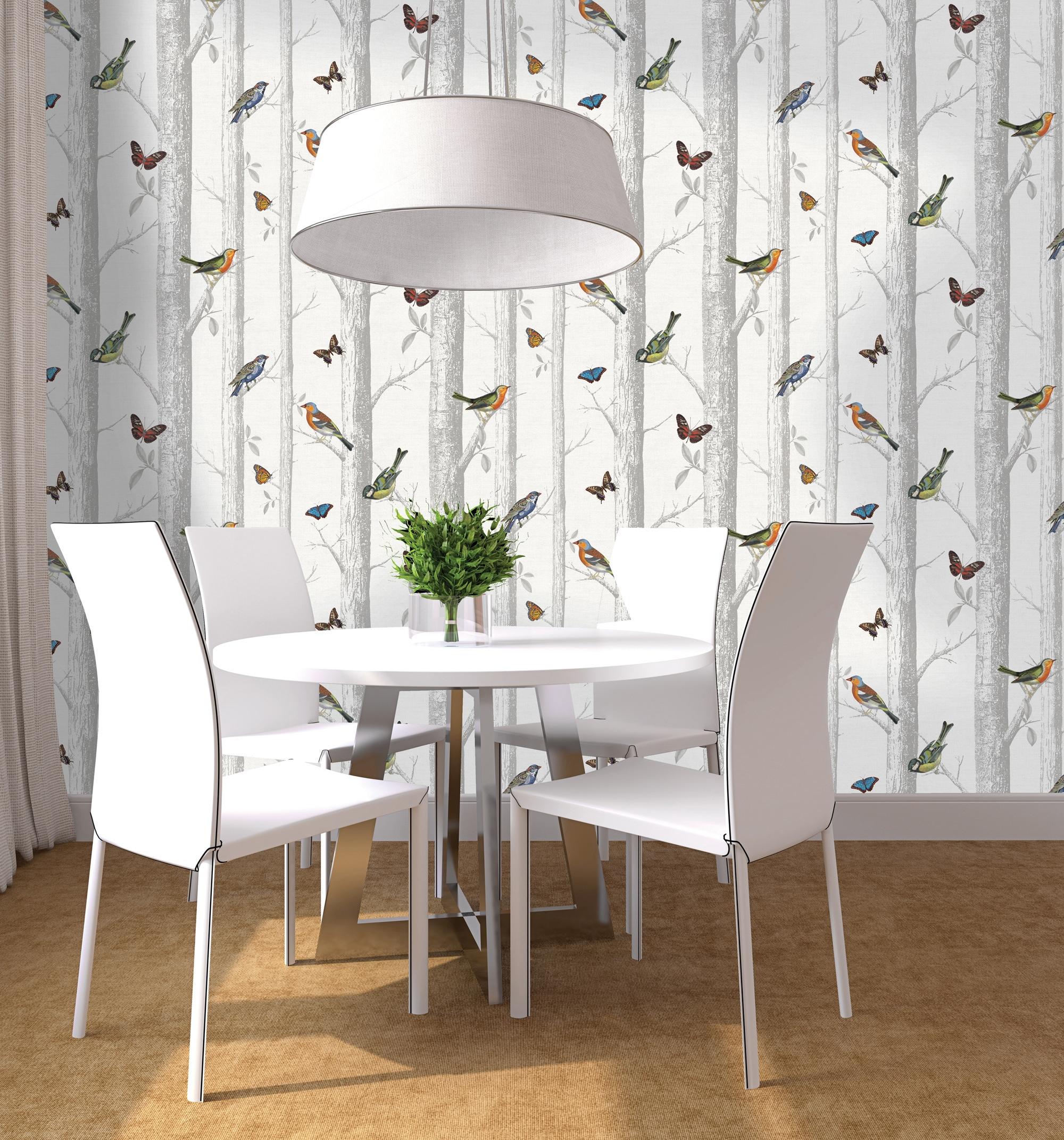 Epping Birds and Trees White Multi Wallpaper