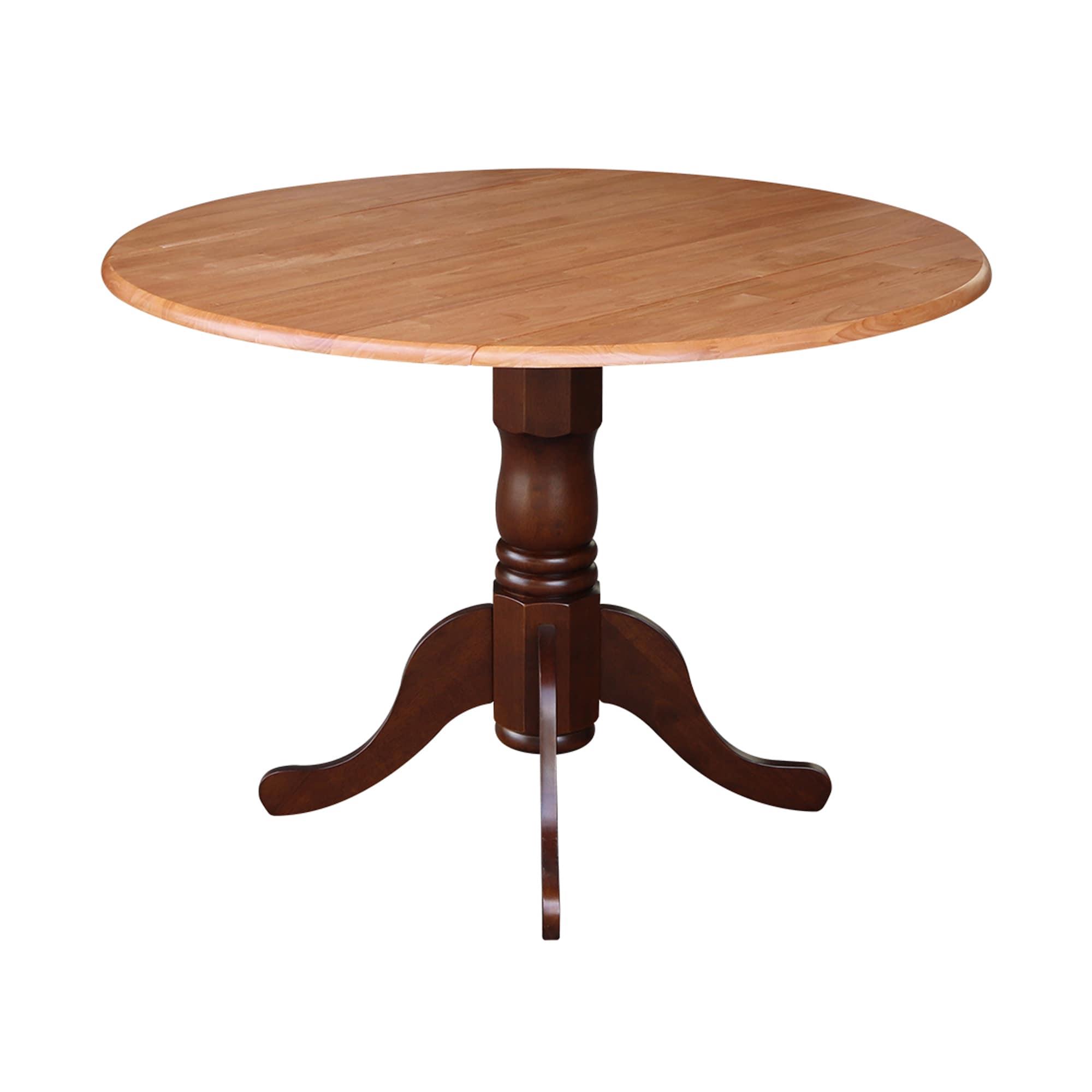 International Concepts 42" Mason Round Dual Drop Leaf Extendable Dining Table Cinnamon/Espresso: Pedestal Base, Seats 4