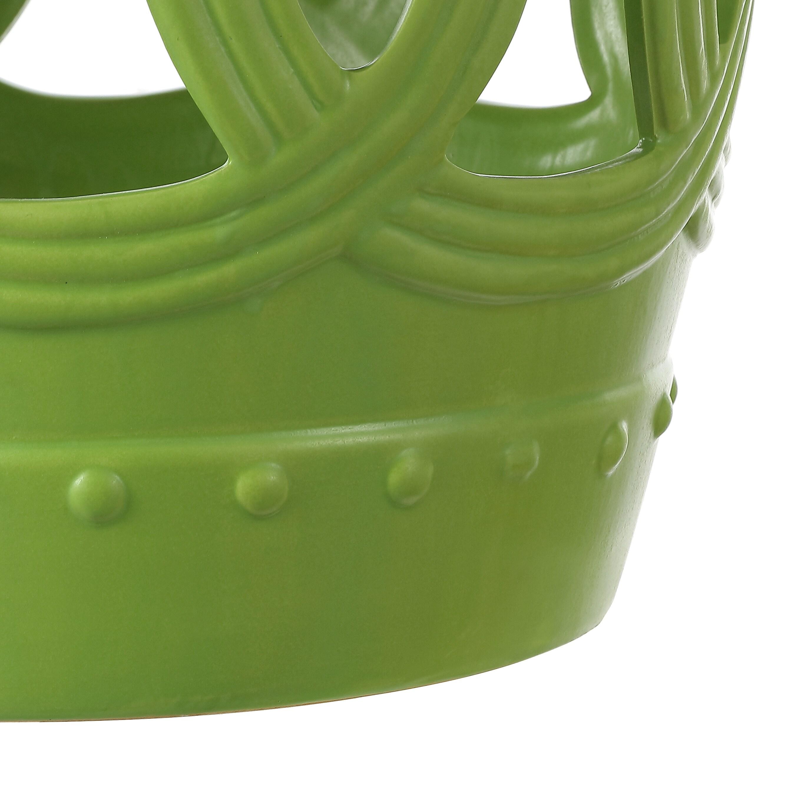 JONATHAN Y Lucky Coins 16" Chinese Ceramic Drum Garden Stool, Matte Green
