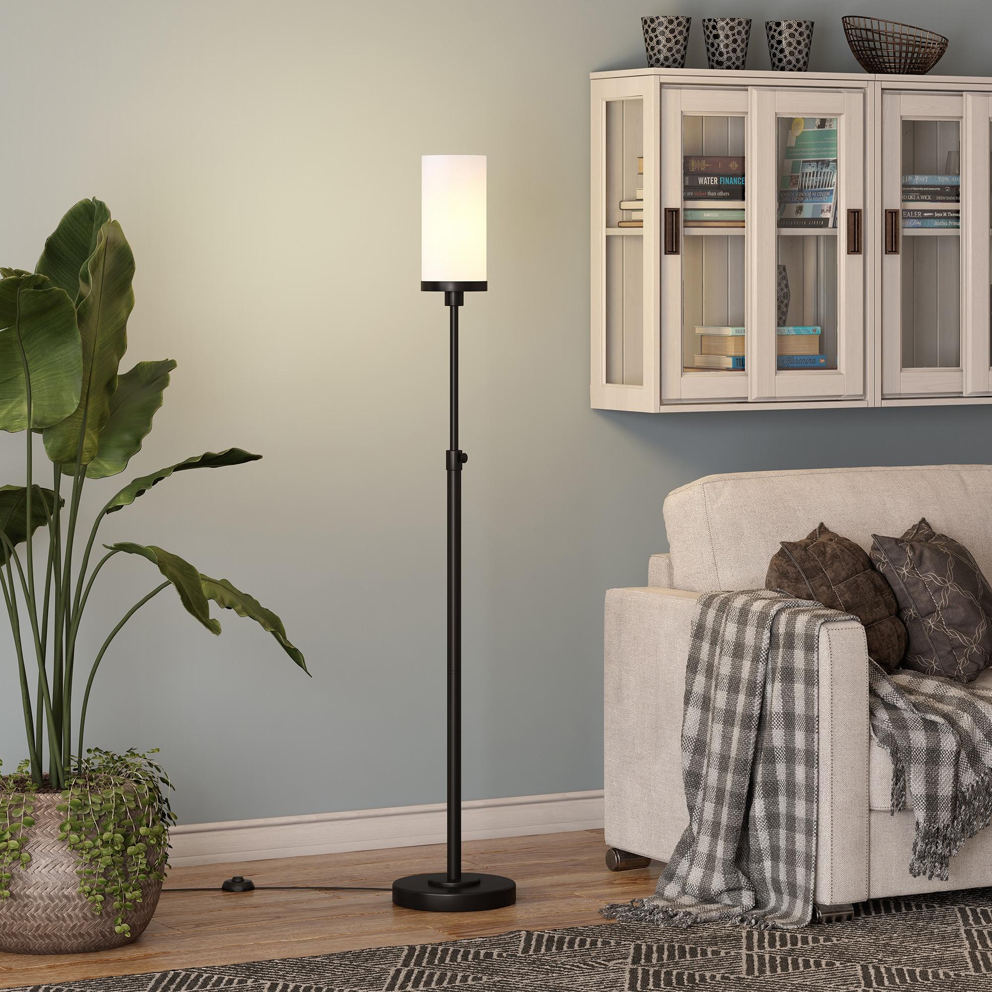 Evelyn&Zoe Frieda 66" Tall Floor Lamp with Glass Shade in Blackened Bronze/White Milk