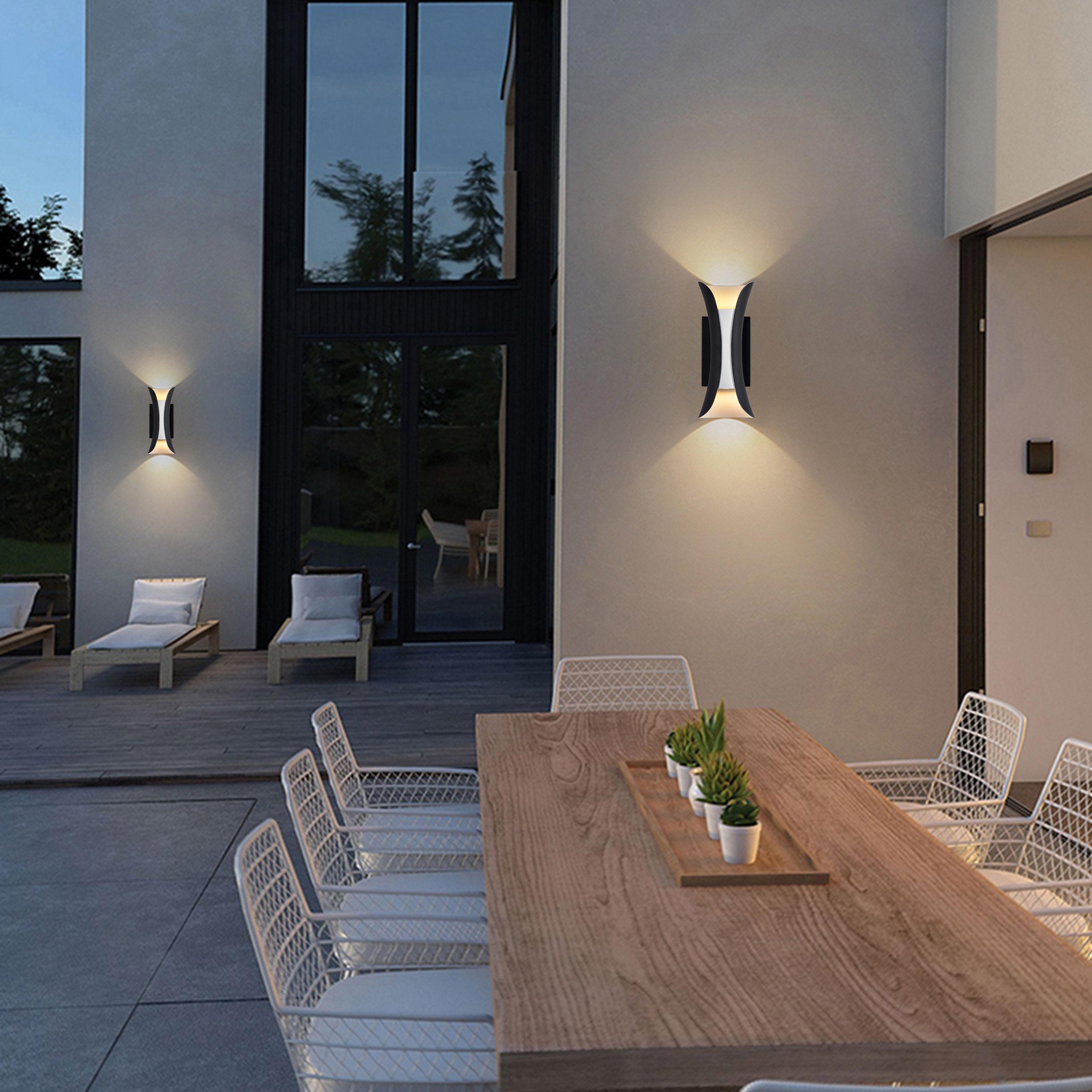 C Cattleya LED 2-Light Outdoor Wall Sconce, Wall Light Fixture-Black and White Finish