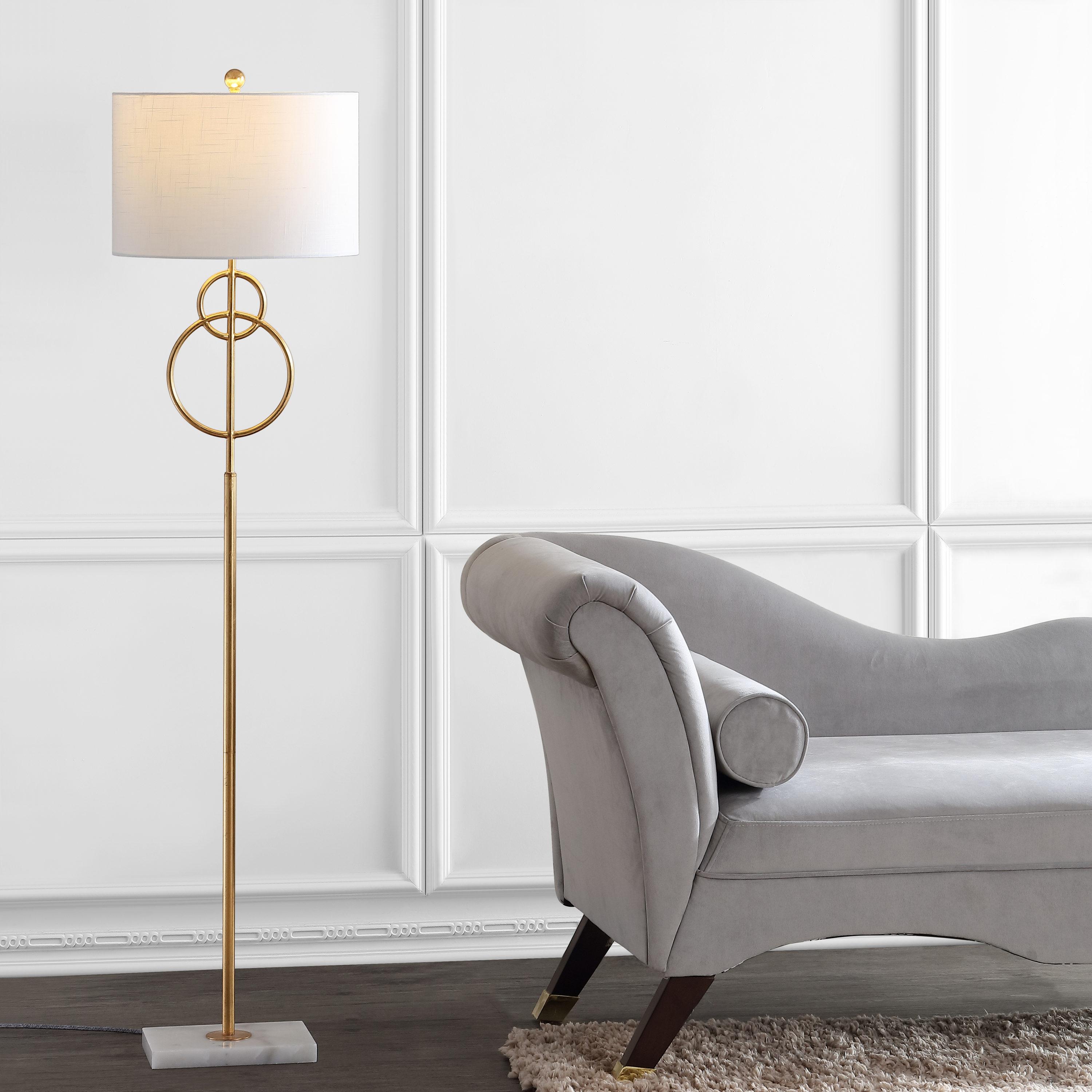 JONATHAN Y JYL1097A Haines 60" Modern Circle Marble/Metal LED Floor Lamp, Classic, Glam, Transitional for living room, dinning room, bedroom, office Bulb Included, Gold