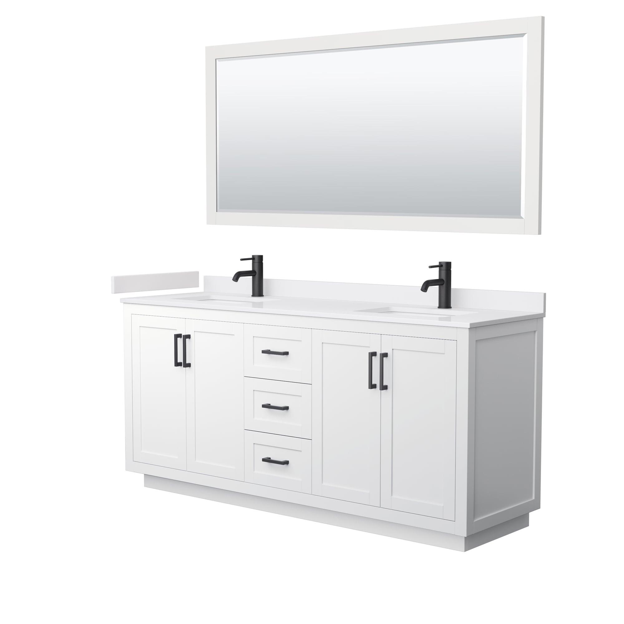 Wyndham Collection Miranda 72" Freestanding Double Bathroom Vanity with Cultured Marble Top with 70" Mirror