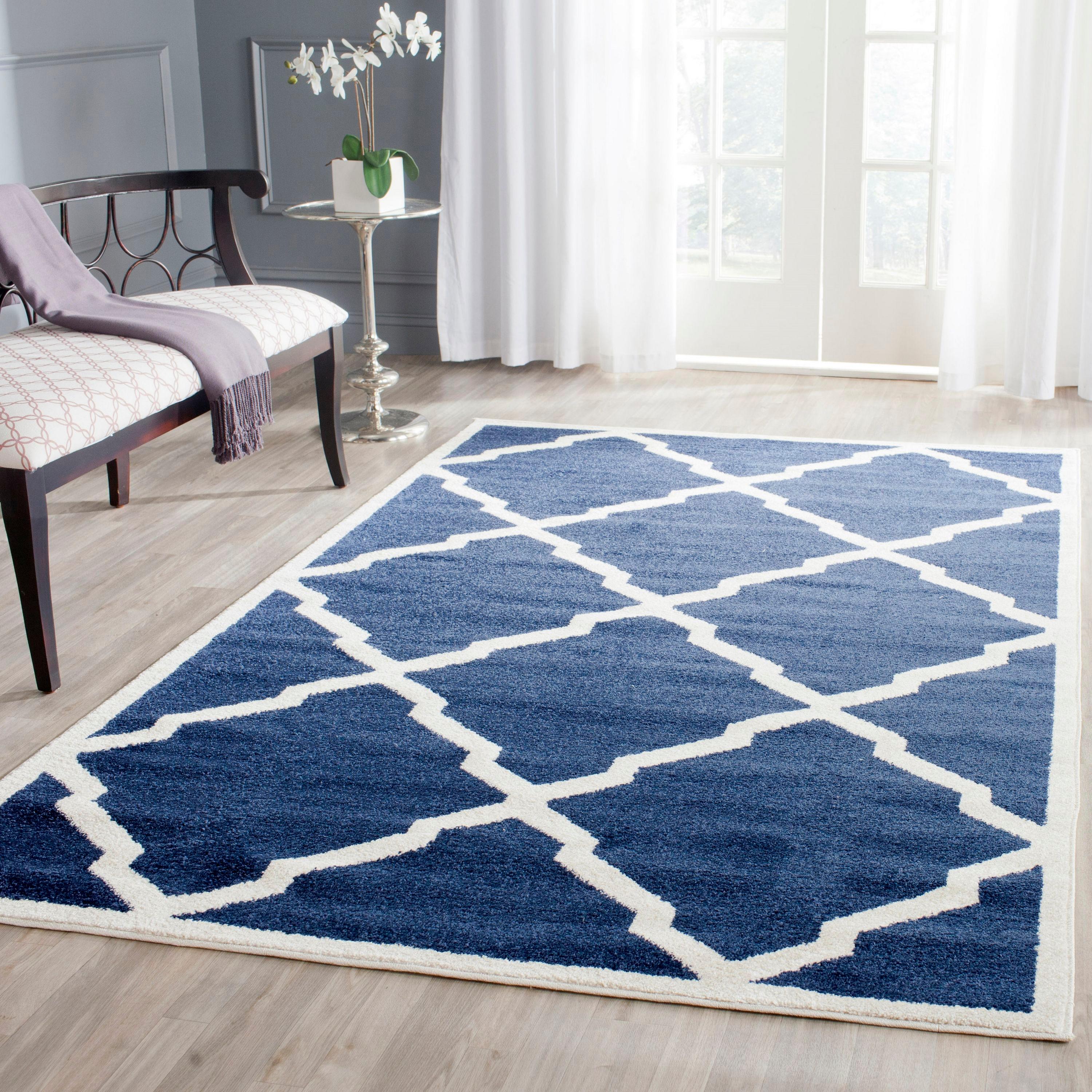 Amherst AMT421 Power Loomed Indoor Area Rug - Navy/Beige - 5'3"x8' - Safavieh