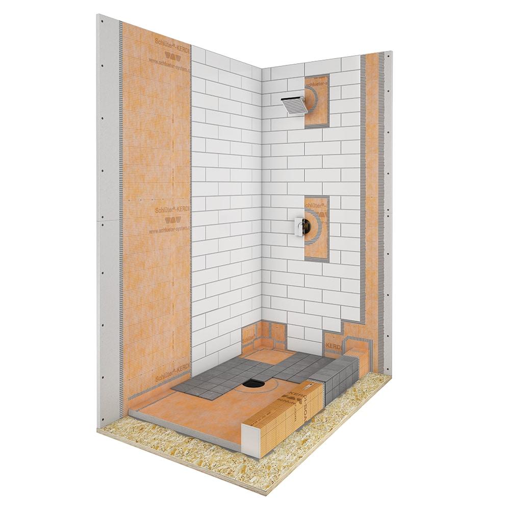 Schluter Kerdi Shower Kit with Shower Tray, Curb, Waterproofing Membrane, Strips, and Seals - Waterproofing System for Tiled Showers - Center Outlet Position, 38" x 60" Tray Size - KSK9651525ABS