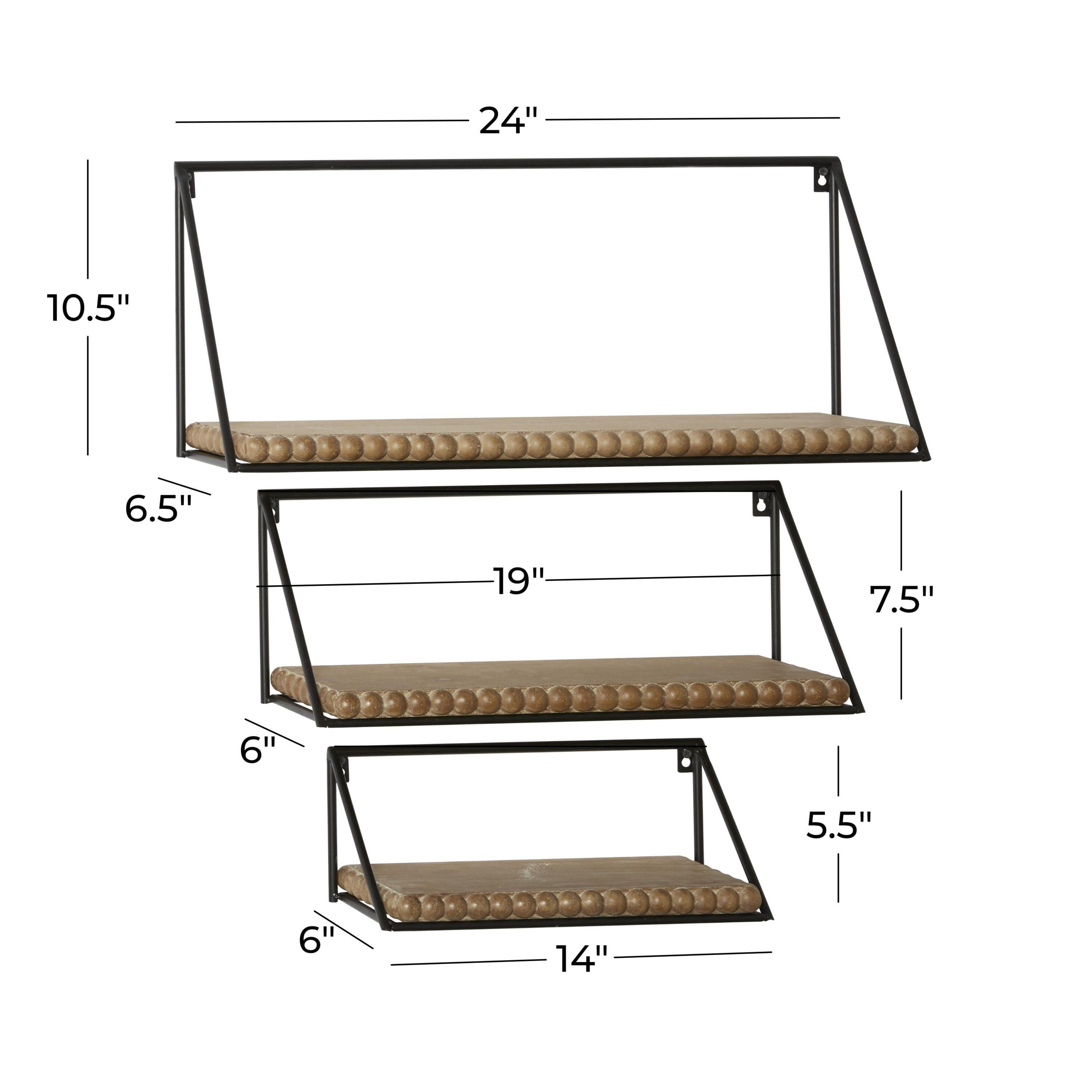 DecMode 24",19",14"L Metal Industrial Wall Shelf, Black, 3 - Pieces