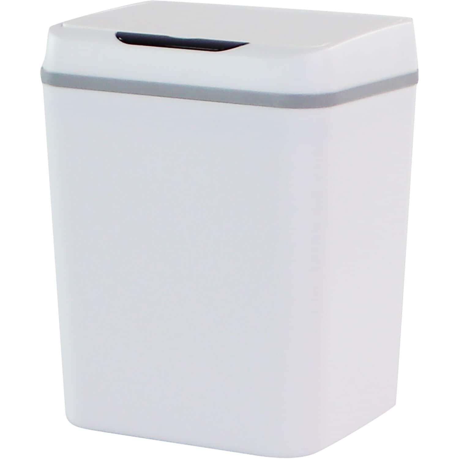 White Plastic Touchless Motion Sensor Trash Can, 2.3 Gallons