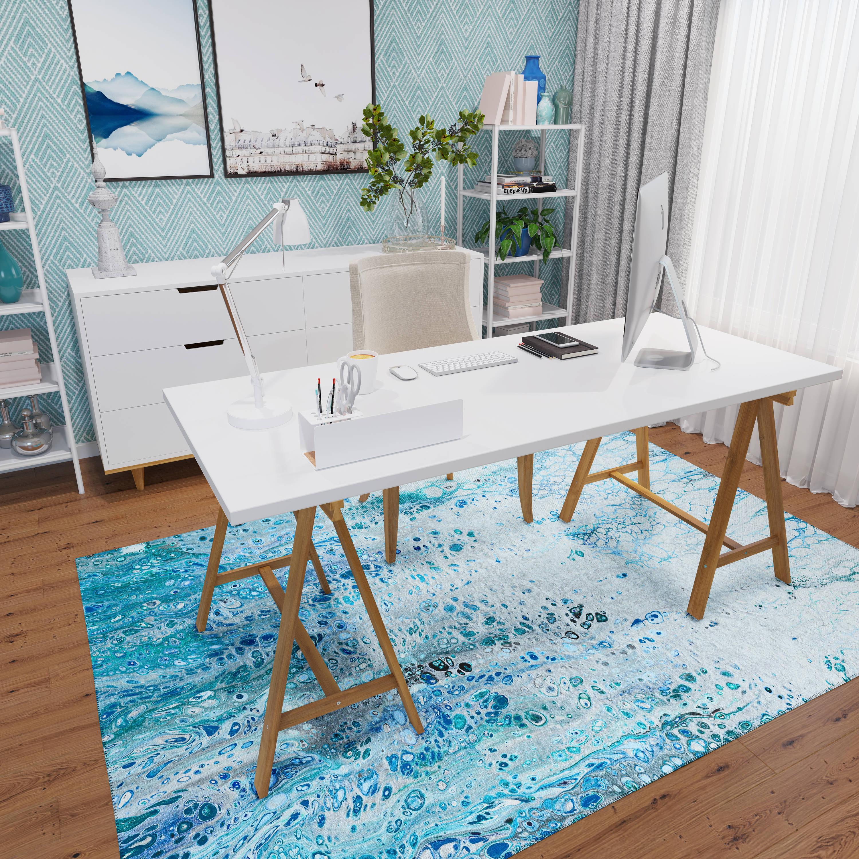 Karina Blue Contemporary Artistic Color Splash 1'8" x 2'6" Non-Skid Accent Rug