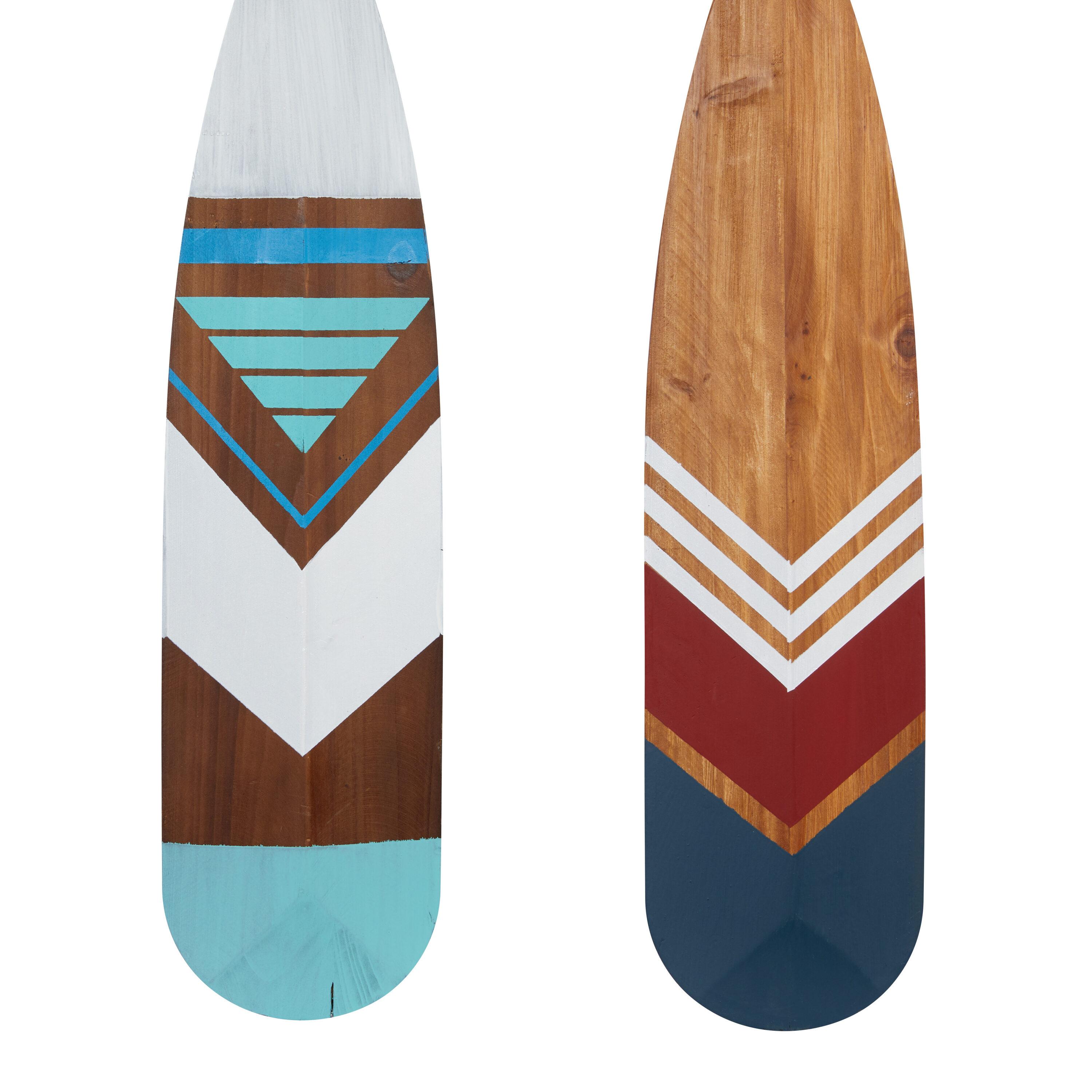 DecMode Multi Colored Wood Novelty Canoe Oar Paddle Wall Decor with Arrow and Stripe Patterns (2 Count)