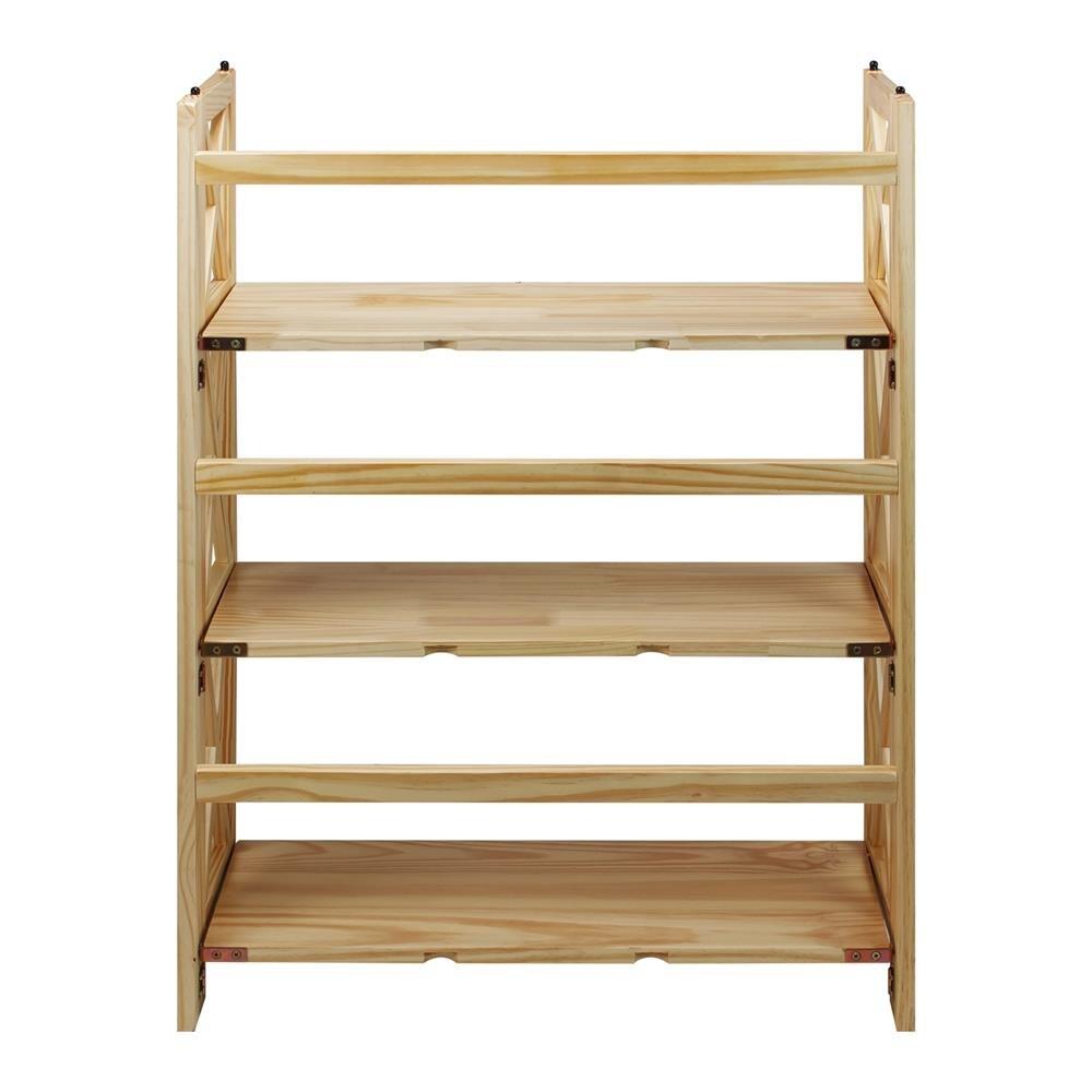 Natural Wood Montego 3-Shelf Stackable Bookcase with Doors