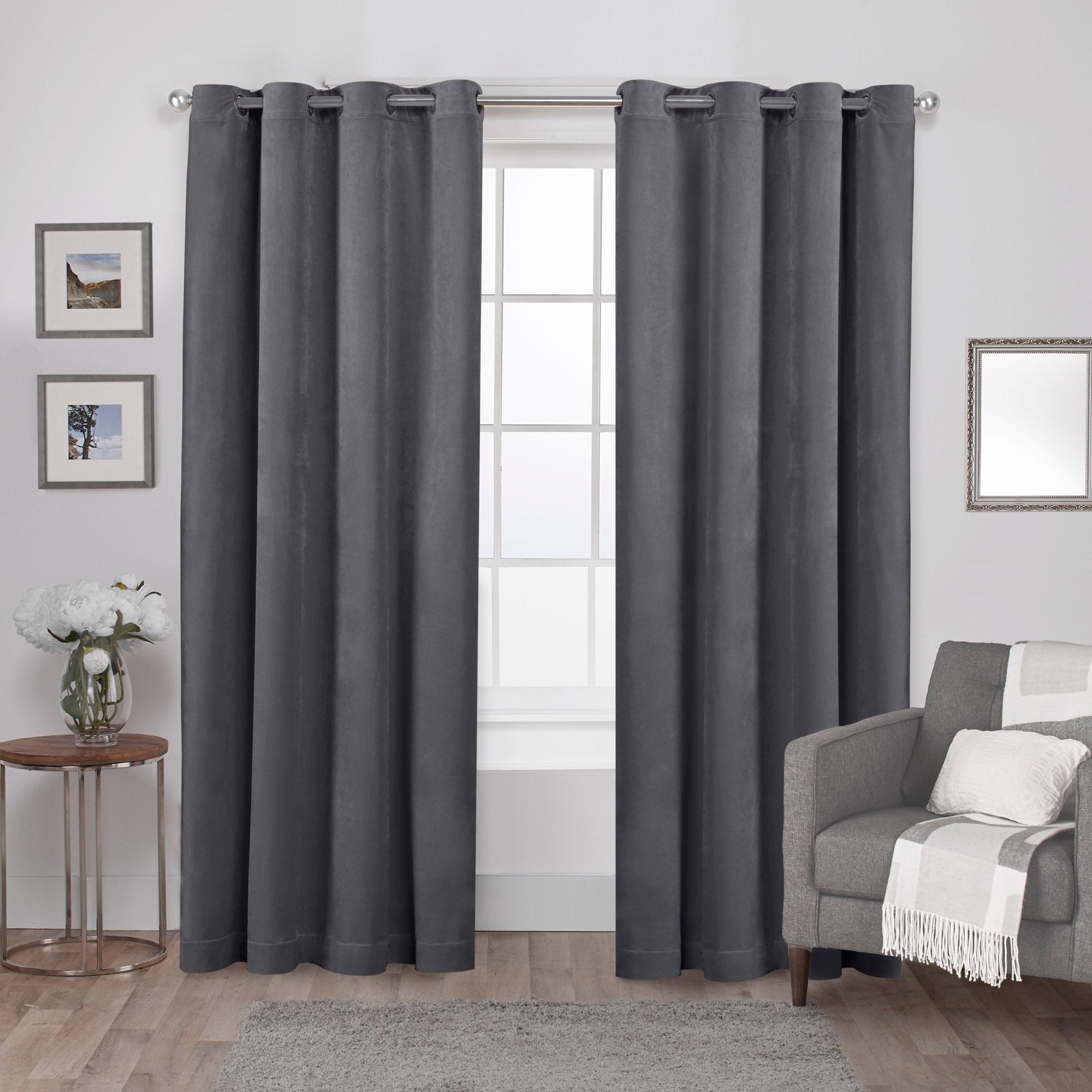 Set of 2 96"x54" Velvet Heavyweight Grommet Top Window Curtain Panel Gray: Light Filtering, Polyester, Exclusive Home