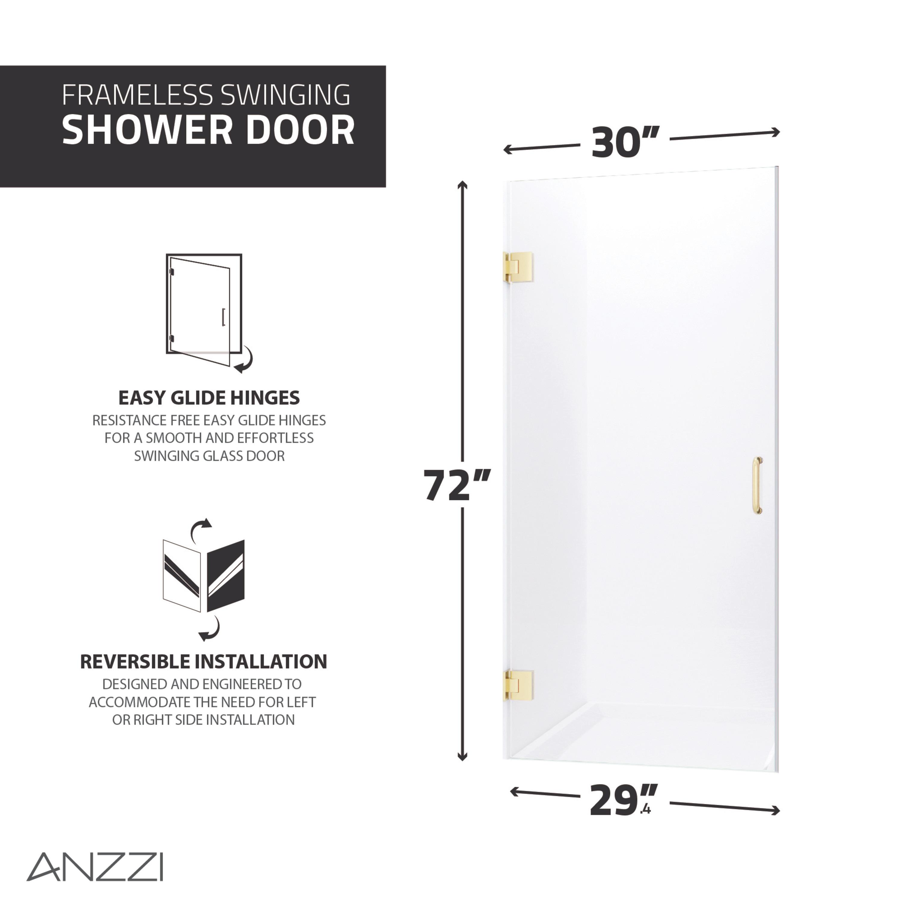 ANZZI Fellow Series 30 In. X 72 In. Frameless Hinged Shower Door With Stainless Steel Handle In Brushed Gold