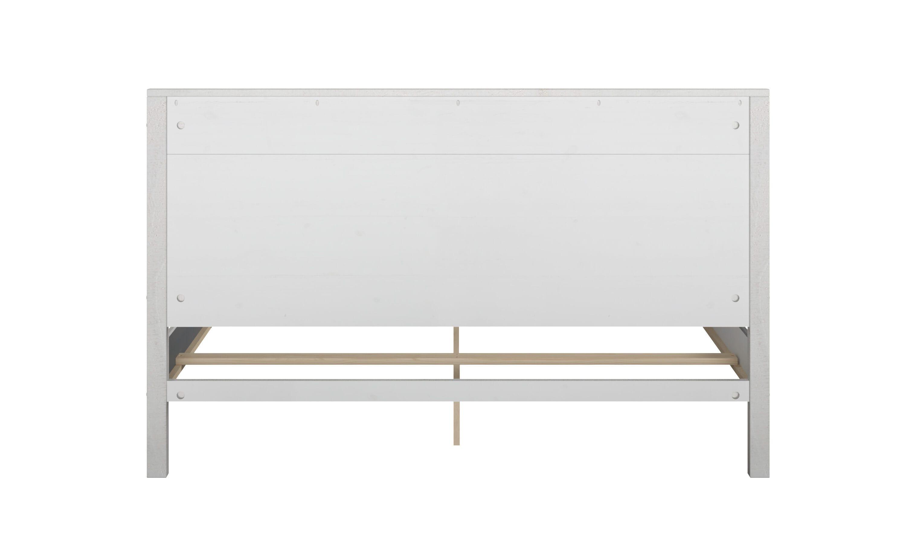 Camaflexi Hampton Solid Wood King Size Bed Frame with Headboard, King Bed with Wood Slat Supports, Coastal White Finish
