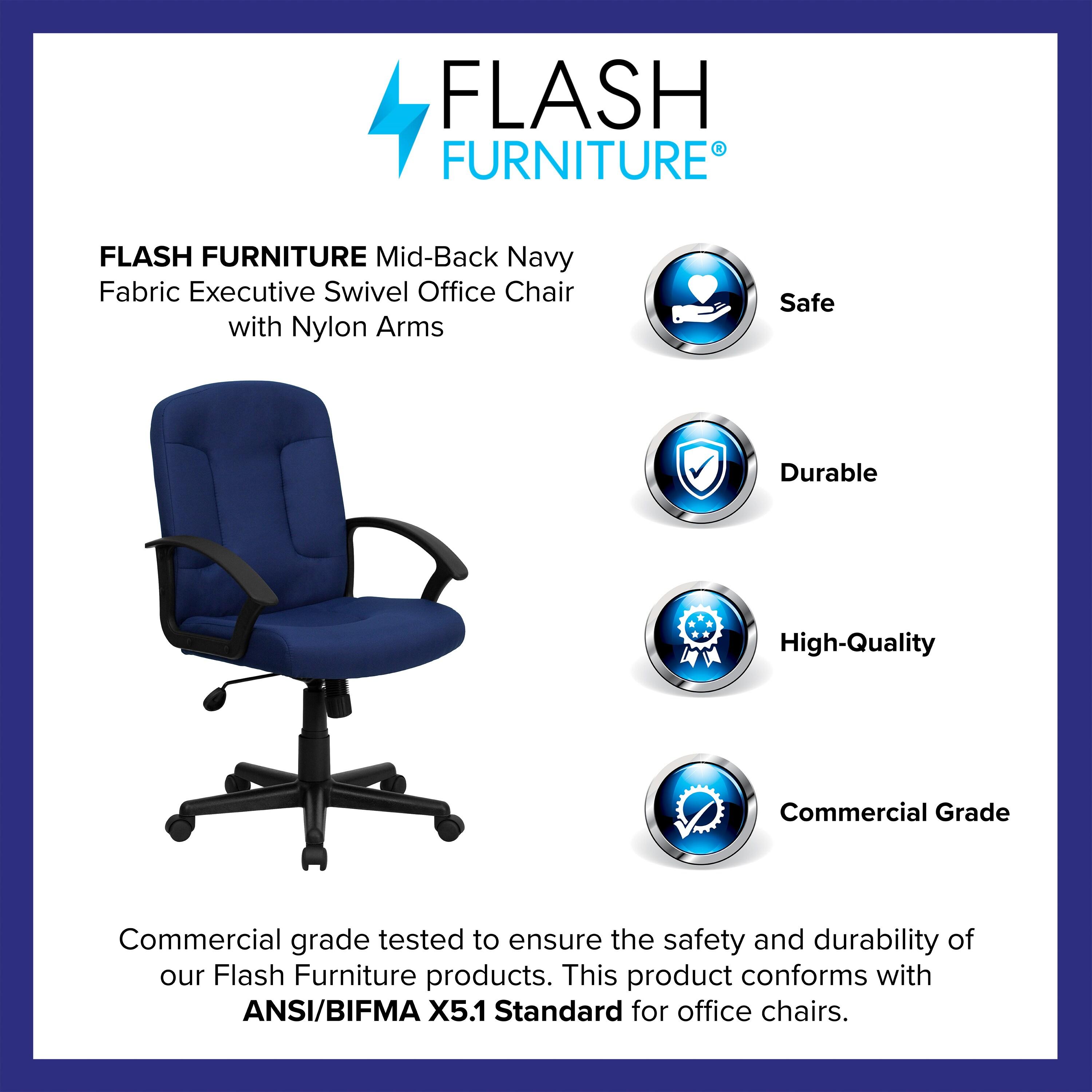Flash Furniture Mid-Back Fabric Executive Swivel Office Chair with Nylon Arms (Set of 2)