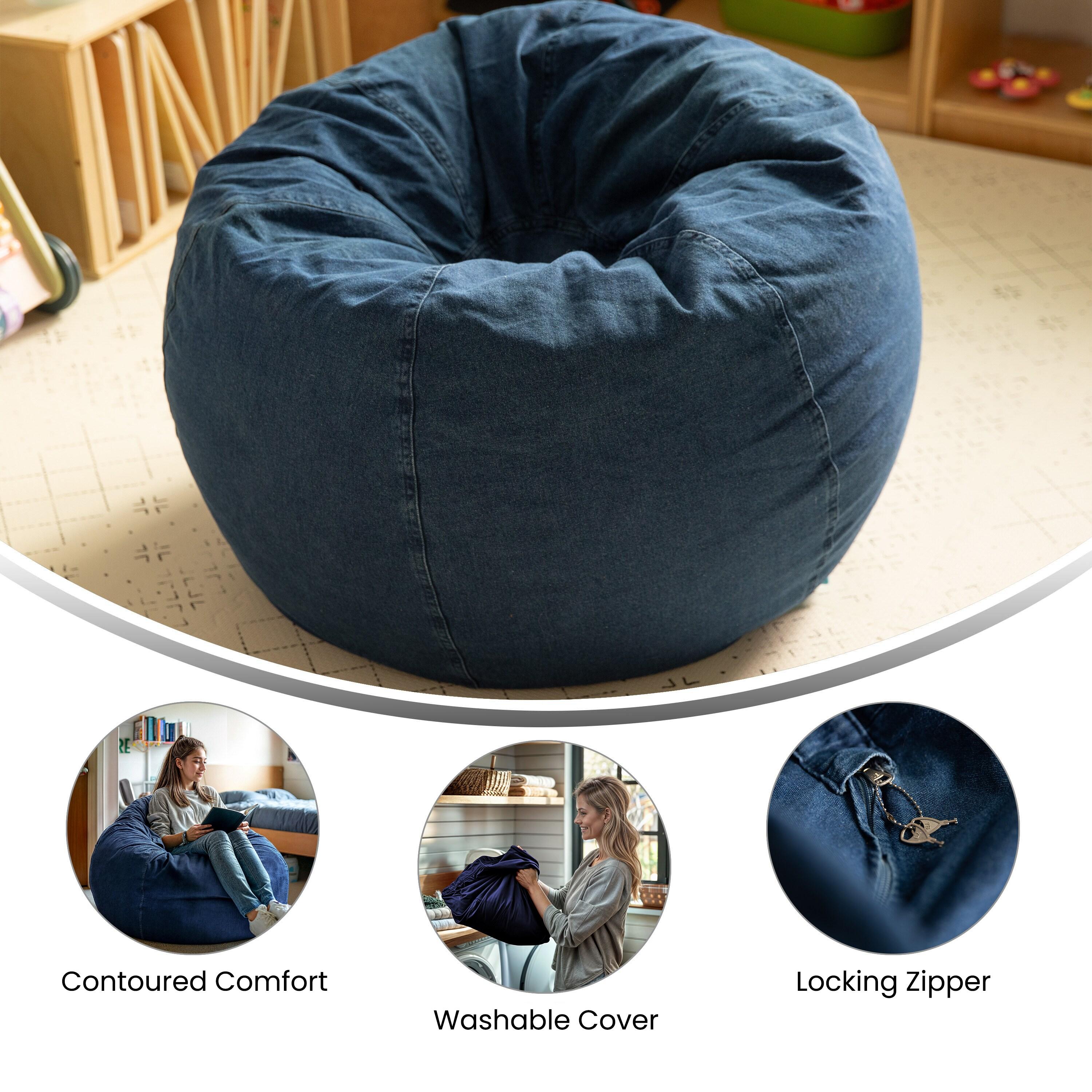 Flash Furniture Dillon Small Denim Refillable Bean Bag Chair for Kids and Teens