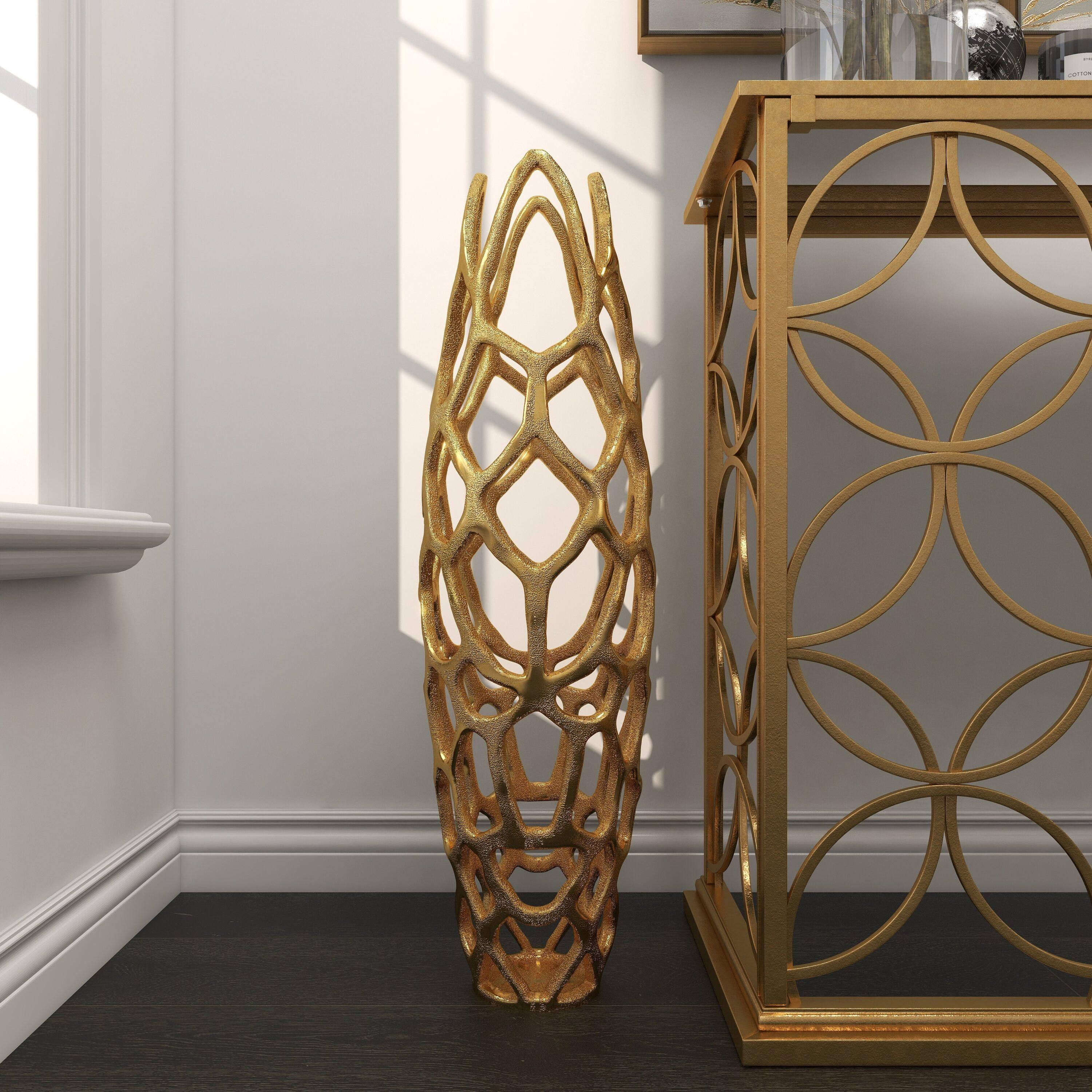 Olivia & May 31" x 9" Eclectic Woven Net-Inspired Aluminum Vase Gold - Indoor Contemporary Amphora Design