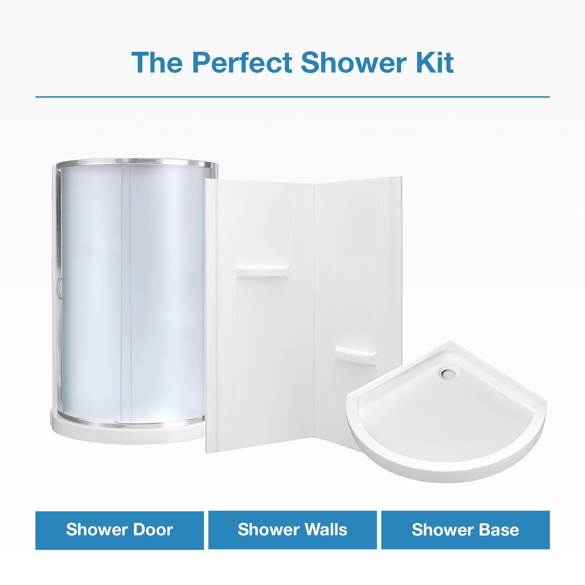 OVE Decors Breeze Framed Round Shower Kit w/ Frosted Glass, Base, Wall in Chrome Finish