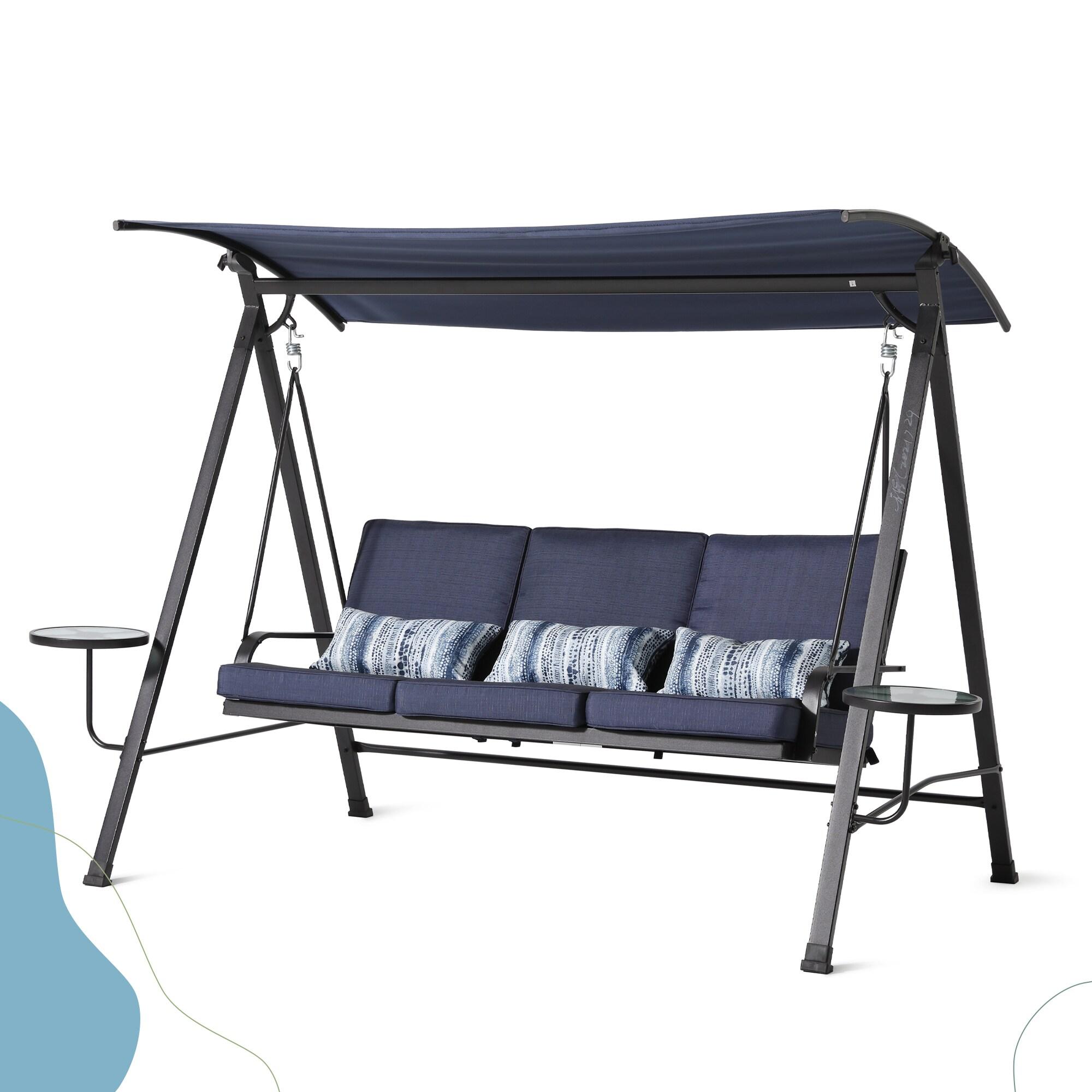 Hokku Designs Steel 3-Seater Swing Porch Swing With Canopy