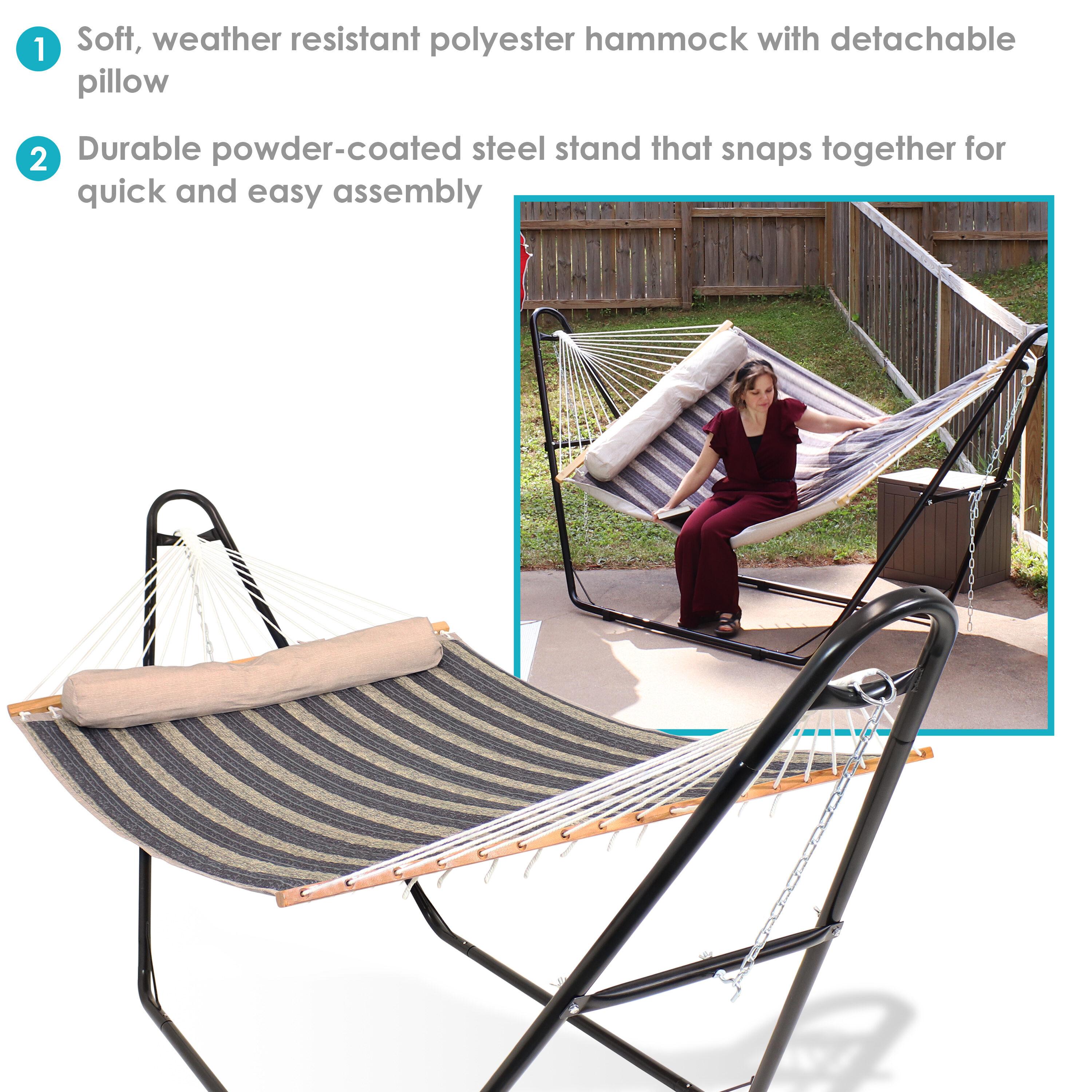 Sunnydaze Double Quilted Fabric Hammock with Universal Steel Stand - 450-Pound Capacity - Mountainside