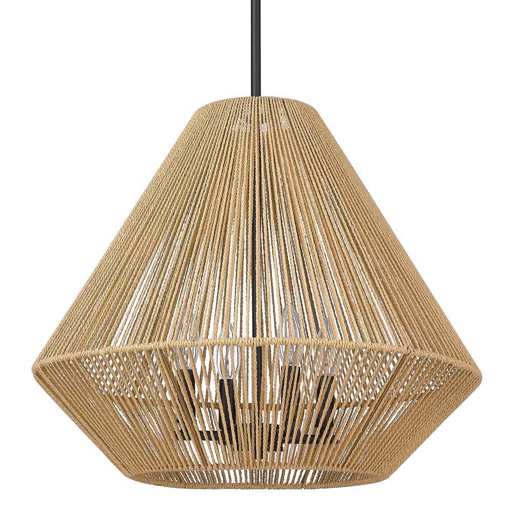 Golden Lighting Valentina 4-Light Pendant in Matte Black with Natural Raphia Rope