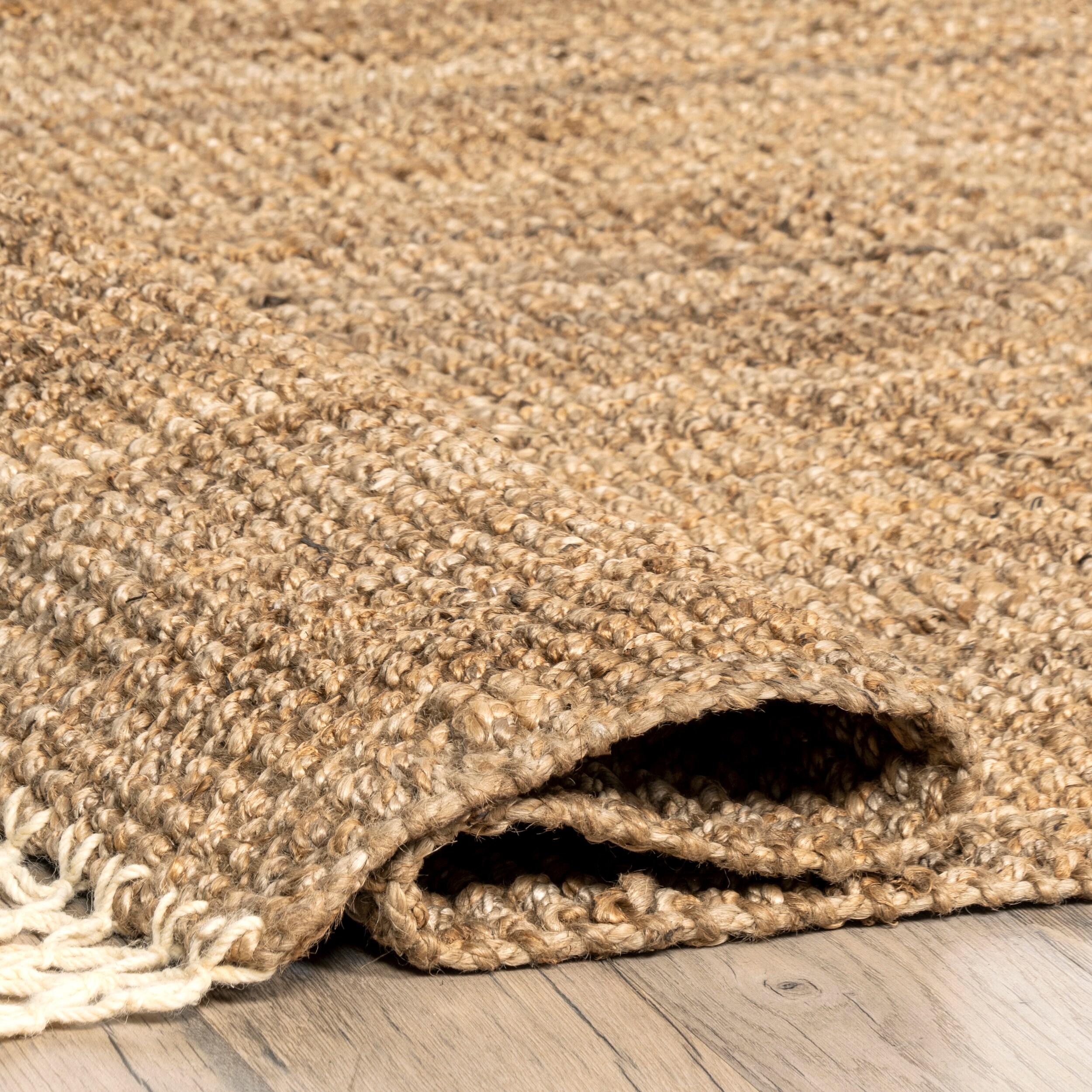 Nuloom Raleigh Solid 8 Square Wool Jute Indoor Area Rug for Dining Room Rug Neutral Rug Living Room Rug Kitchen, Natural