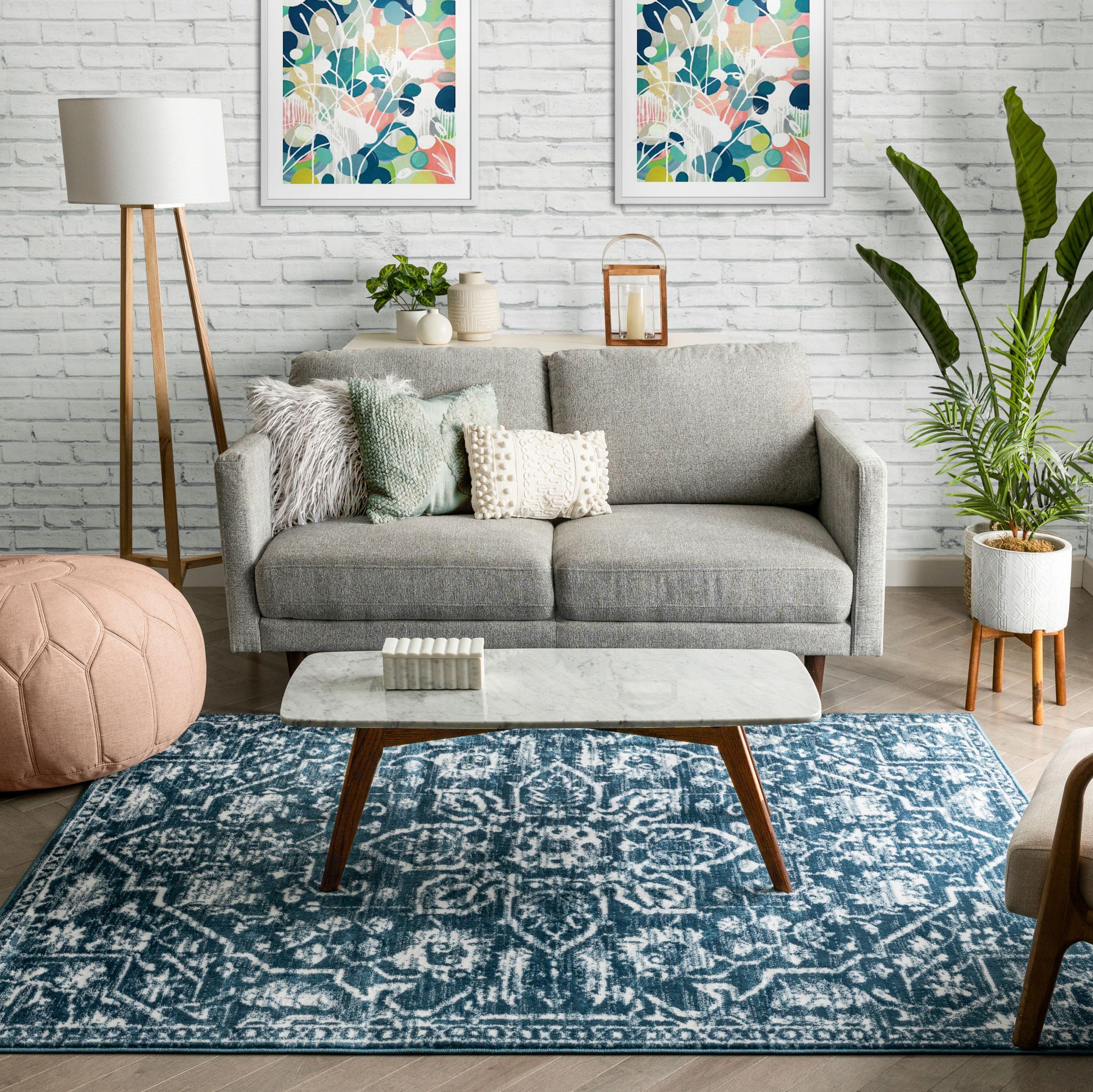 Dazzle Floral Vintage Bohemian Medallion Light Blue Rug
