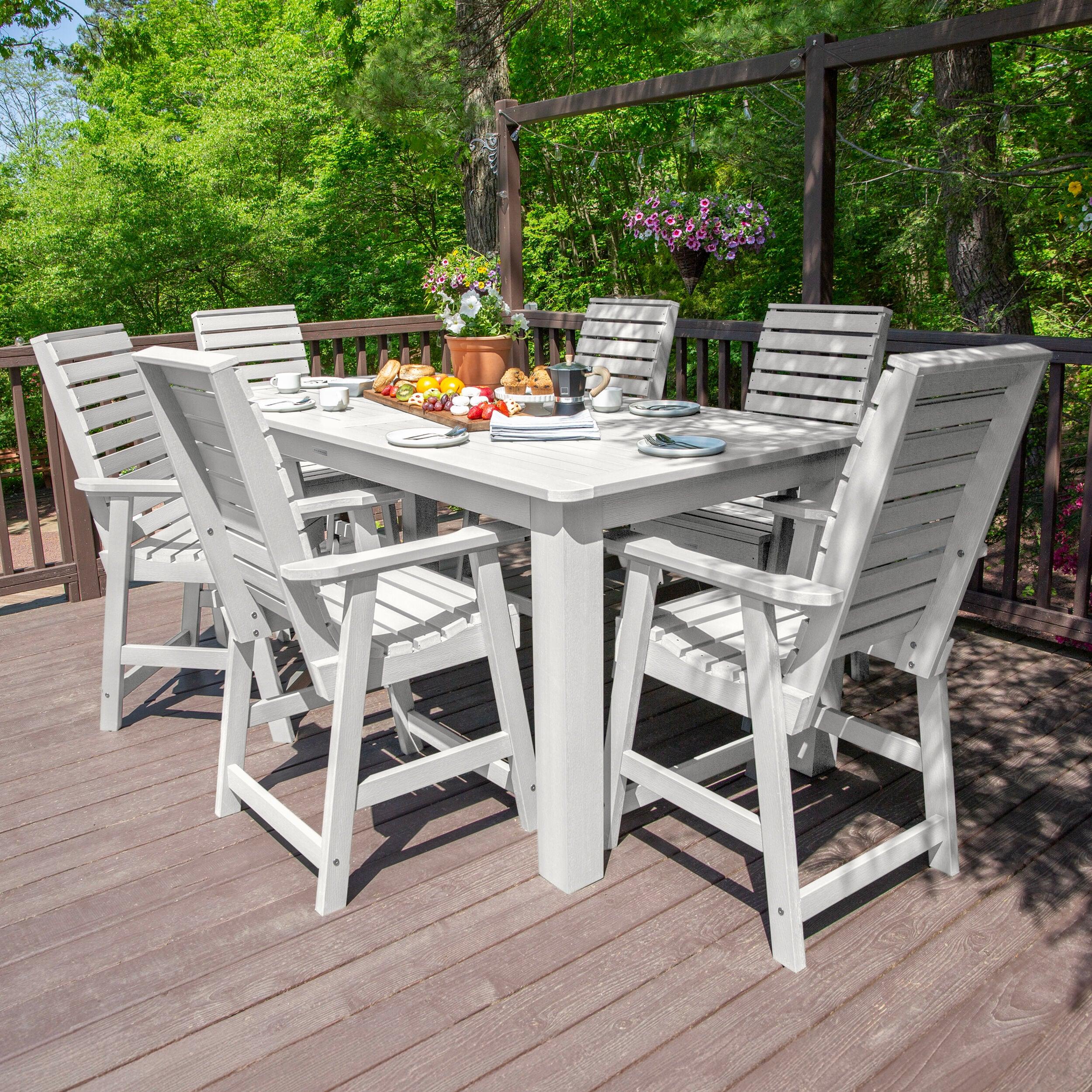 Highwood 7-pc Weatherly Dining Set - 42" x 84" Rectangle Table, Counter Height, Outdoor, Eco-friendly, Synthetic Wood