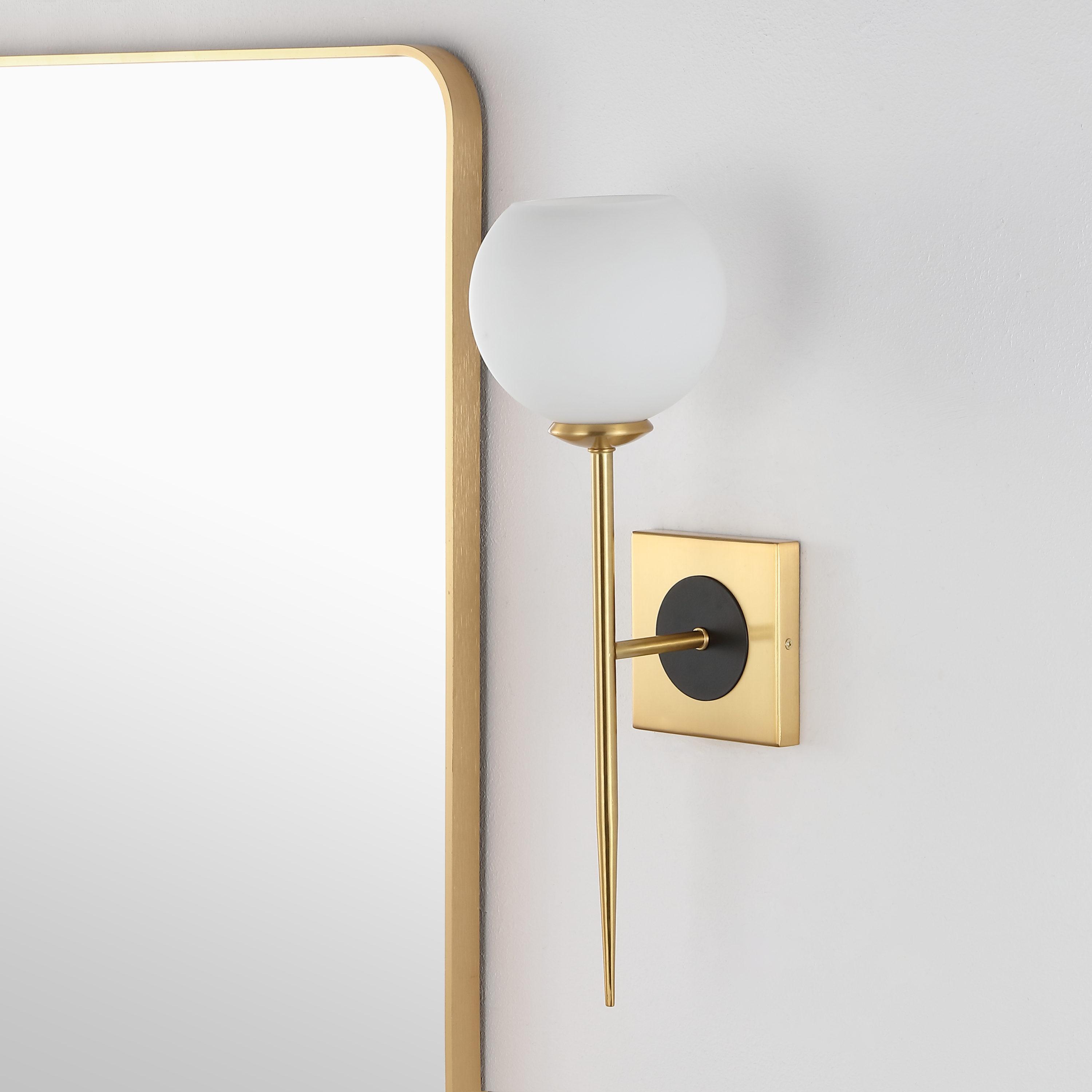 Sylvie 6" 1-Light Coastal French Country Iron LED Sconce, Brass Gold/White