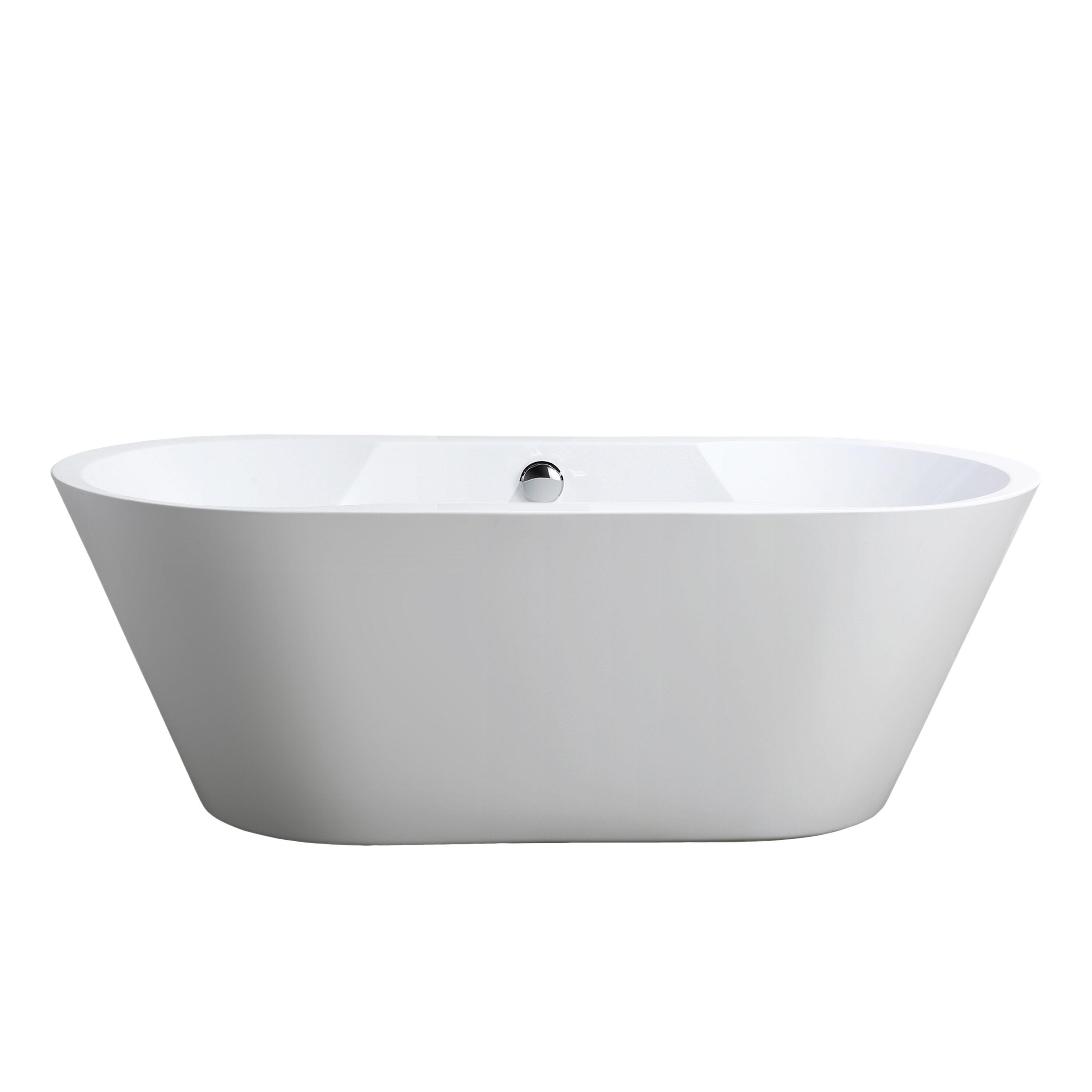 Vanity Art 67" x 32" Acrylic Freestanding Bathtub Contemporary Soaking Tub with Overflow and Pop-Up Drain, VA6804