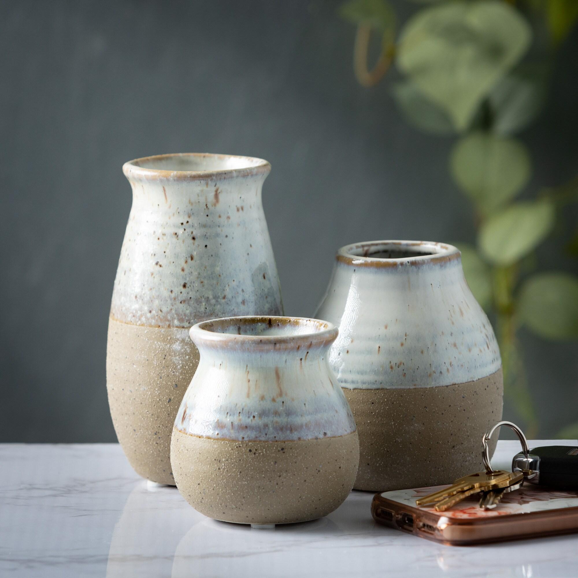 Sullivans Set of 3 Petite Ceramic Vases 3"H, 4.5"H & 5.5"H Blue and Brown