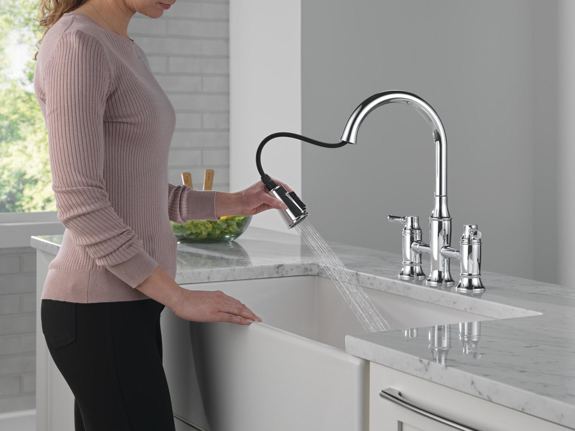 Renaldi Pull-Down ProClean Bridge Kitchen Sink Faucet, Two Handle Kitchen Faucet