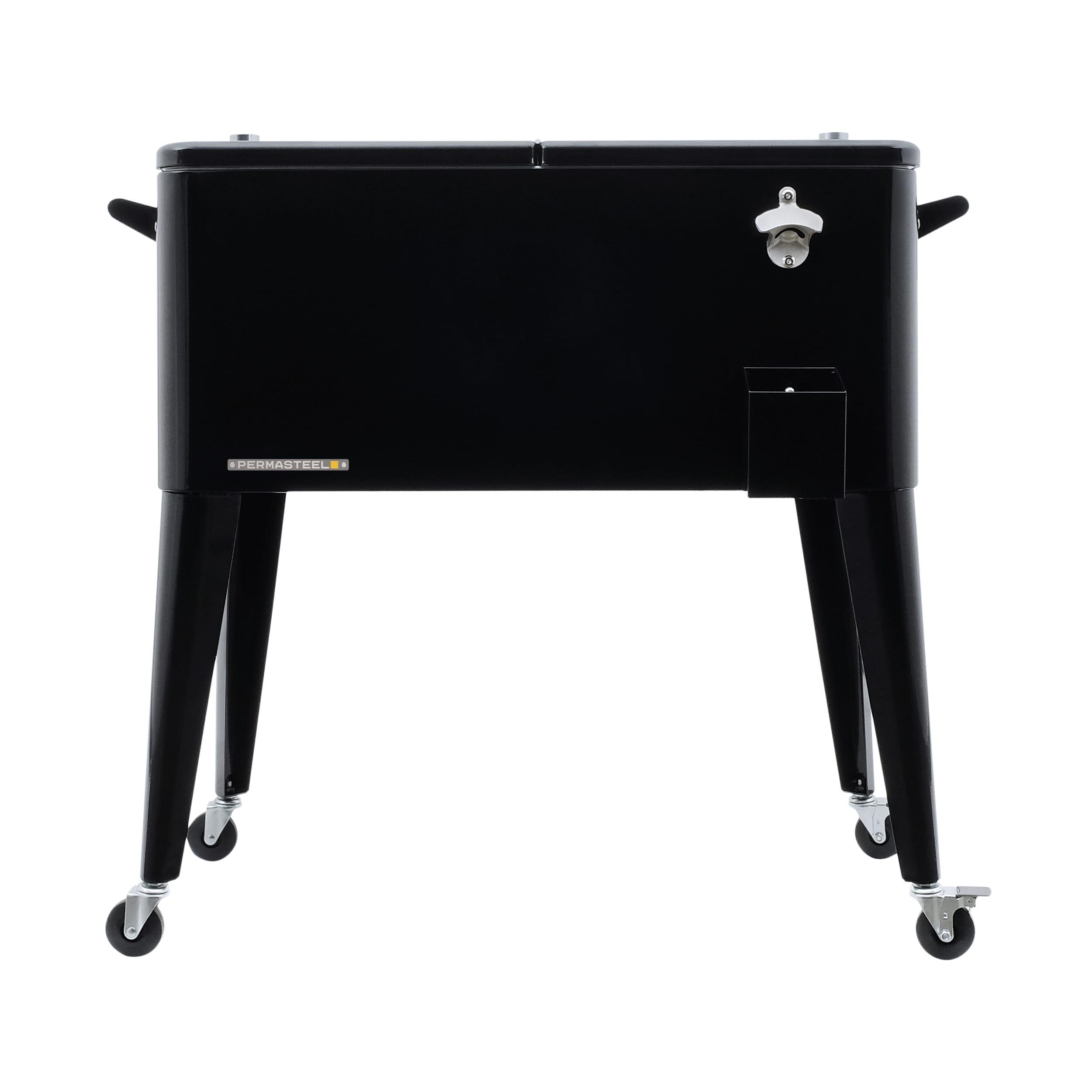 80qt Portable Rolling Patio Cooler - Black - Permasteel: Outdoor Cooler Cart with Stay Up Lid & Bottle Opener