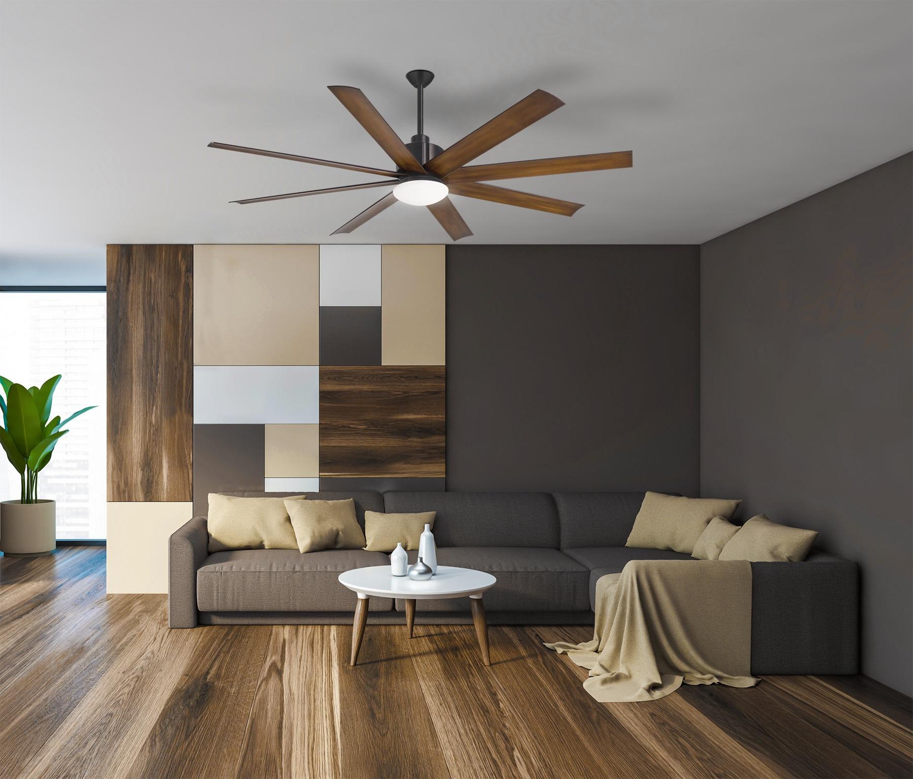 65" Minka Aire Modern Outdoor Ceiling Fan with LED Light Remote Control Coal Distressed Koa Opal Glass Wet Rated for Patio Gazebo