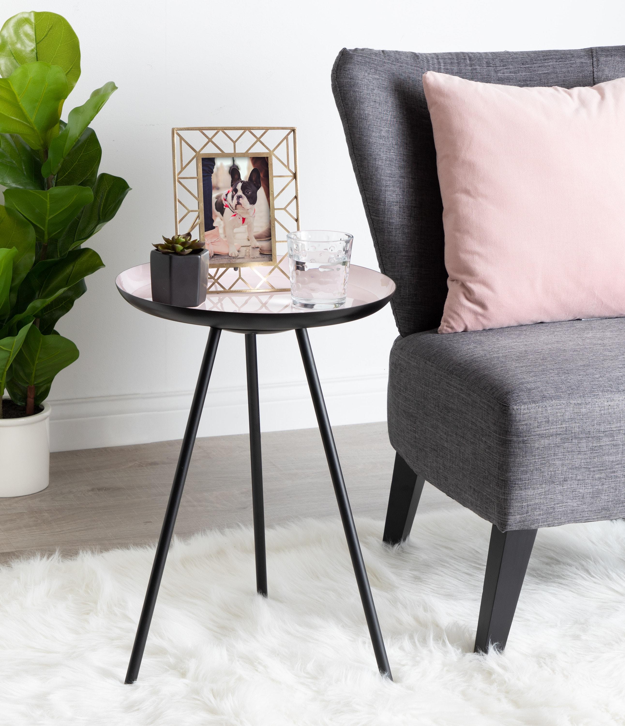 Kate and Laurel Laranya Round Metal Side Table, 15x15x22.5, Pink and Black