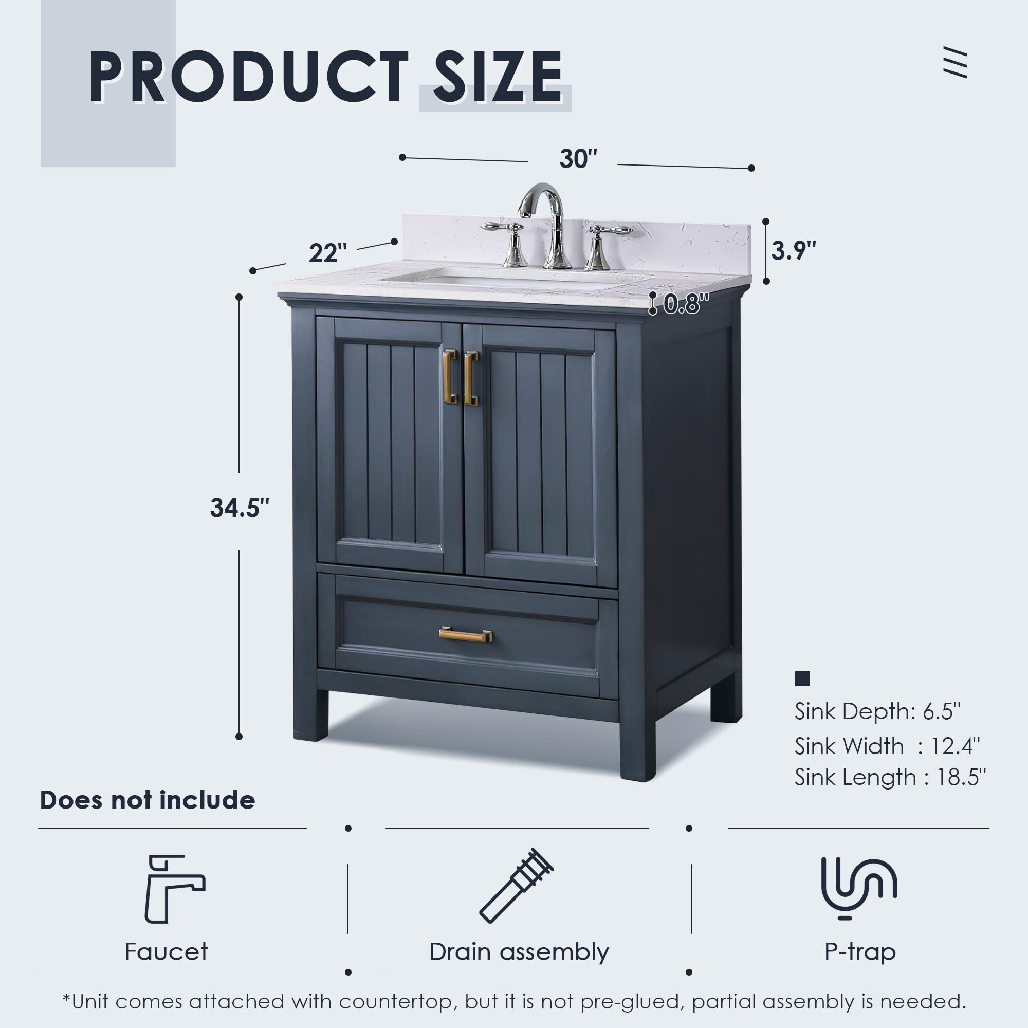 Isla 30" Marble Countertop Single Vanity w/o Mirror - Classic Blue