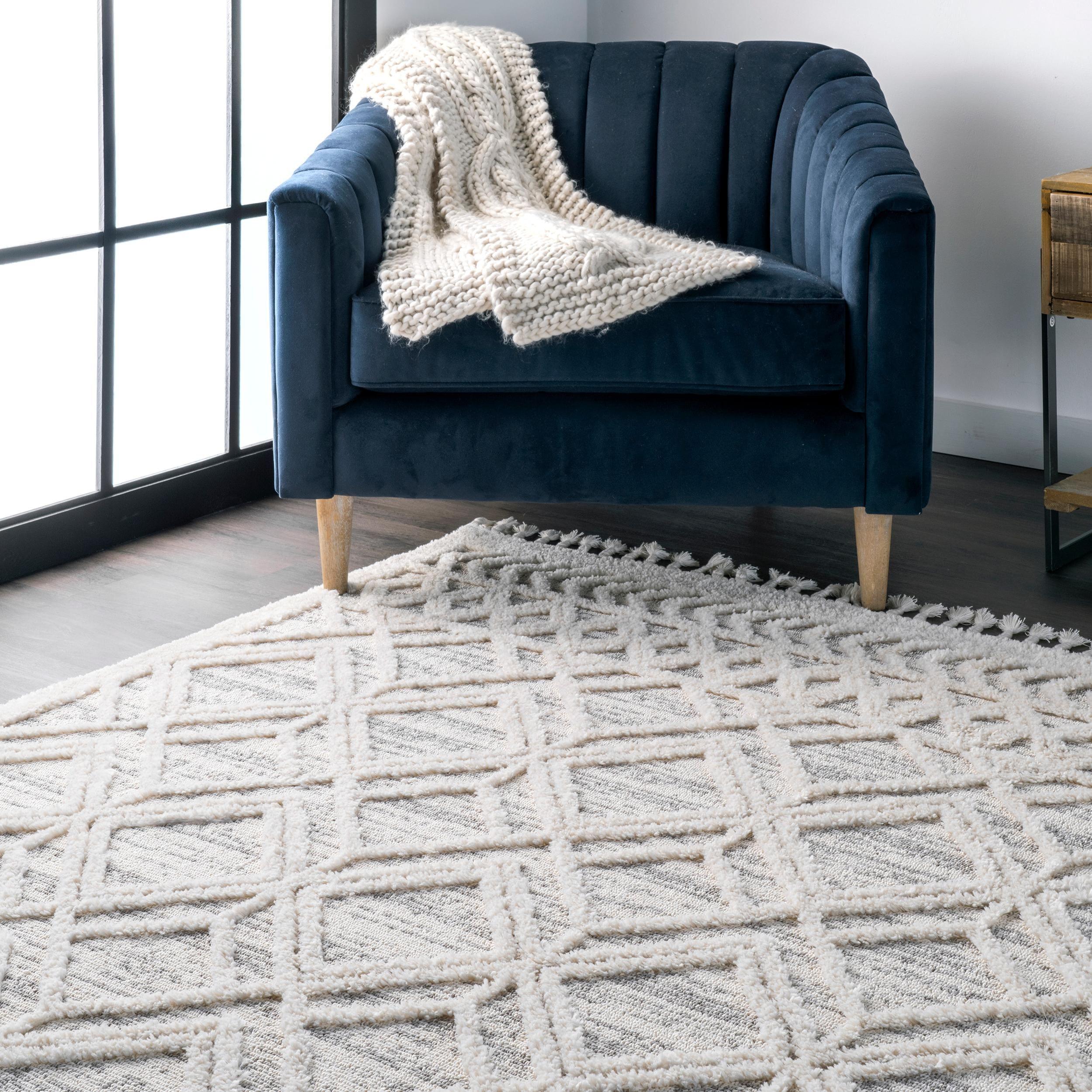 Nuloom 9x12 Ansley Moroccan Tassel Indoor Area Rug, Light Grey, Textured Bohemian Design, Plush High Pile, Stain Resistant, Bedroom, Living Room