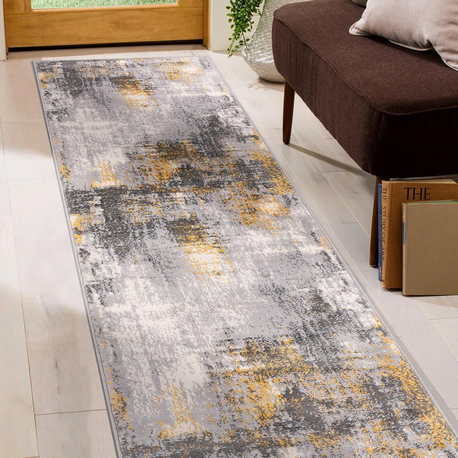World Rug Gallery Dublin Contemporary Abstract Area Rug - Yellow 2'x7'