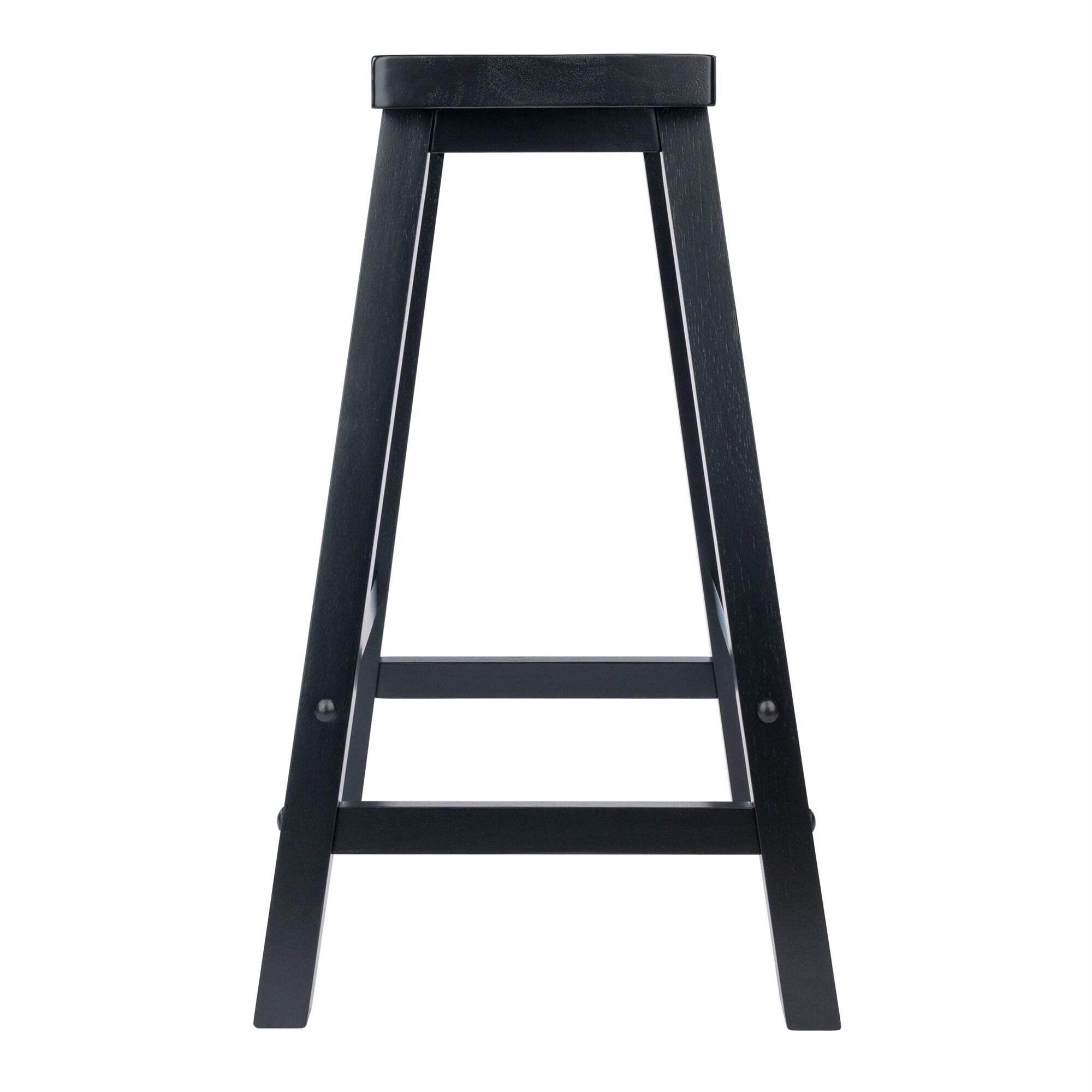 24" Satori Saddle Seat Counter Height Barstool Black - Winsome: Solid Hardwood, Backless Design