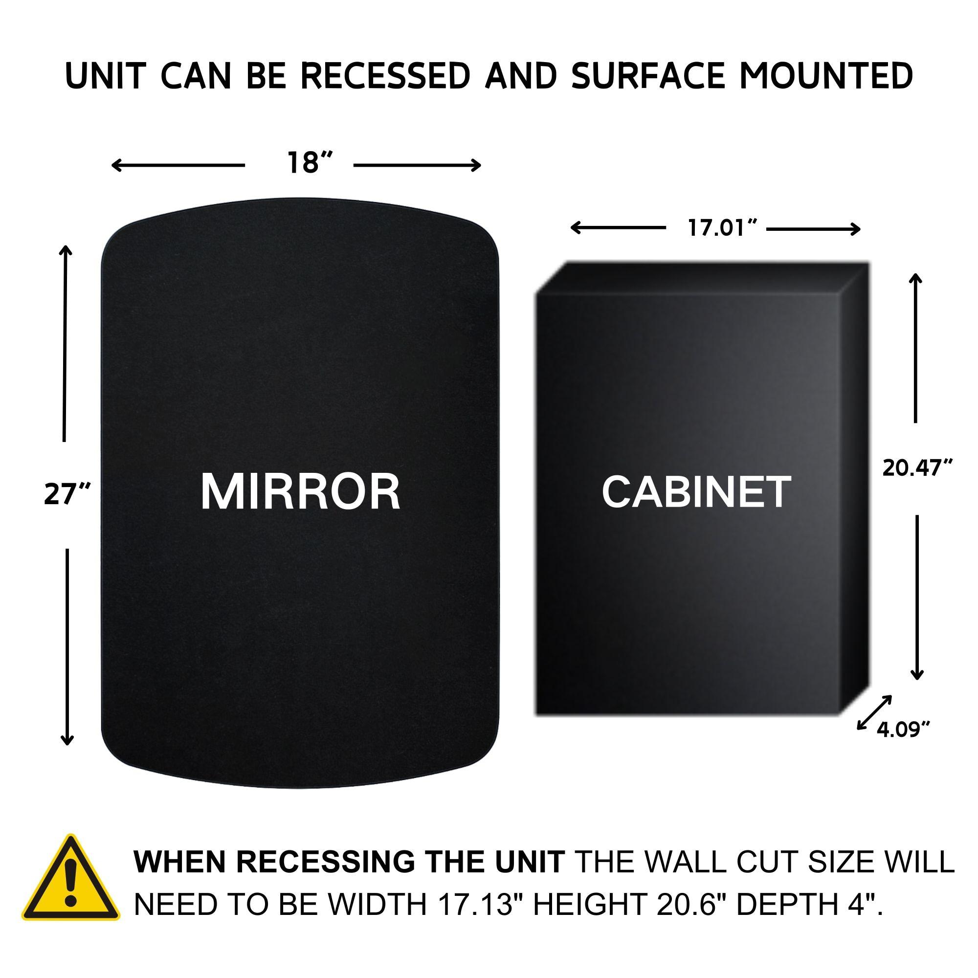 TEHOME 18 in. W x 27 in. H Arched Recessed and Surface Mount Metal Framed Bathroom Medicine Cabinet with Mirror in Brushed Gold