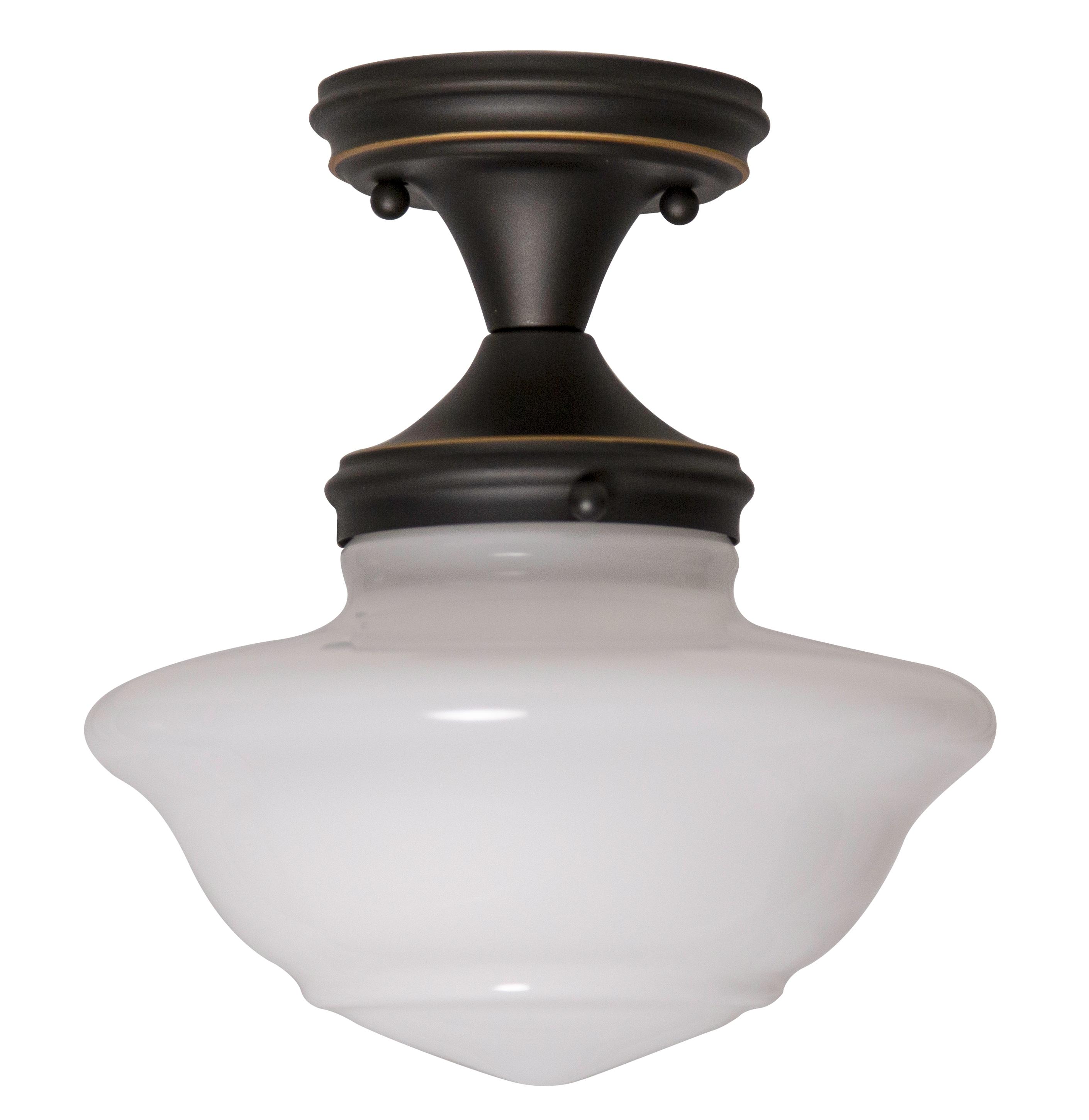 Vintage Globe Schoolhouse Ceiling Light in Oil Rubbed Bronze with White Glass Shade