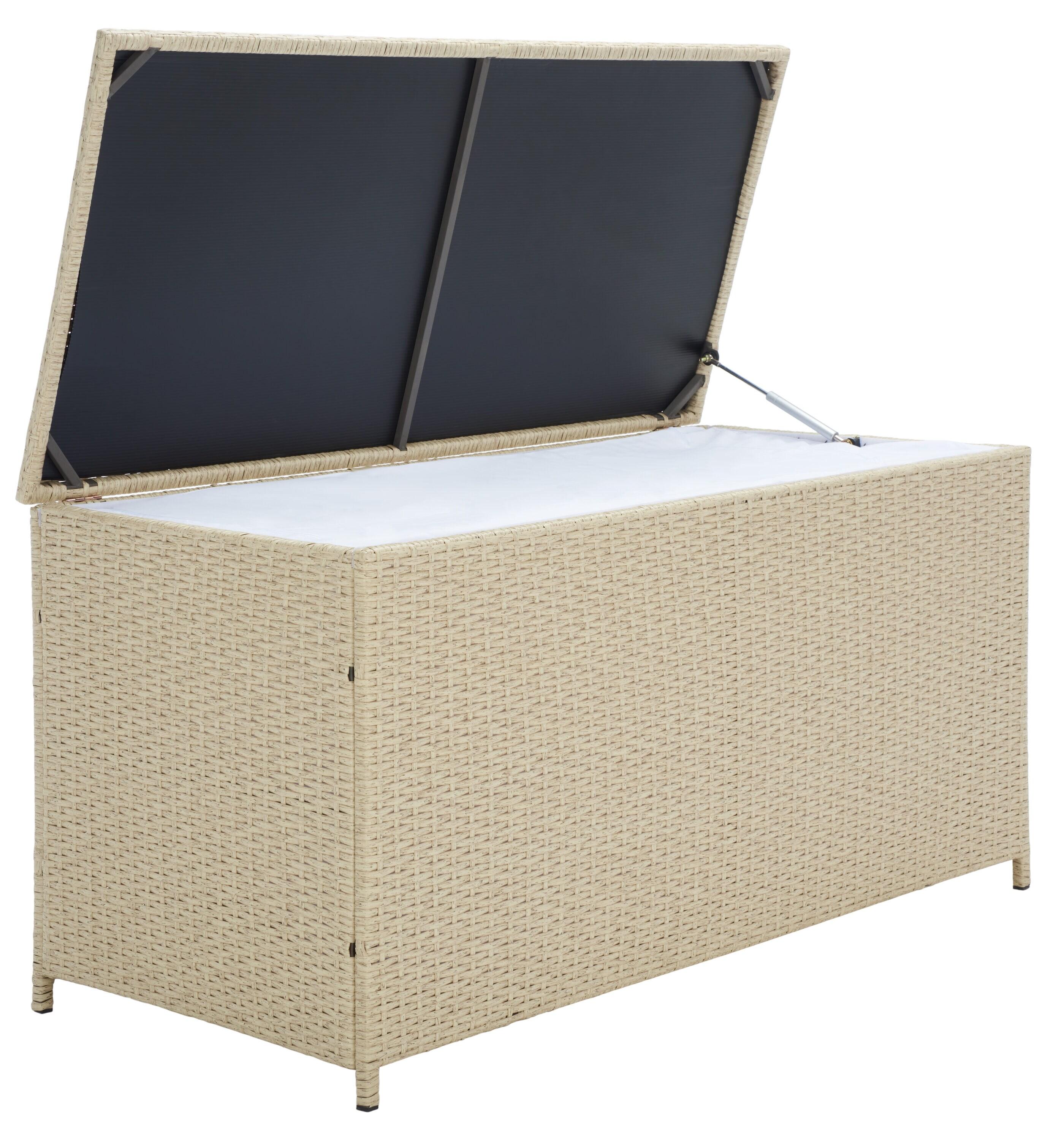 Oliveira Outdoor Cushion Deck Box - Beige/White Cushion - Safavieh
