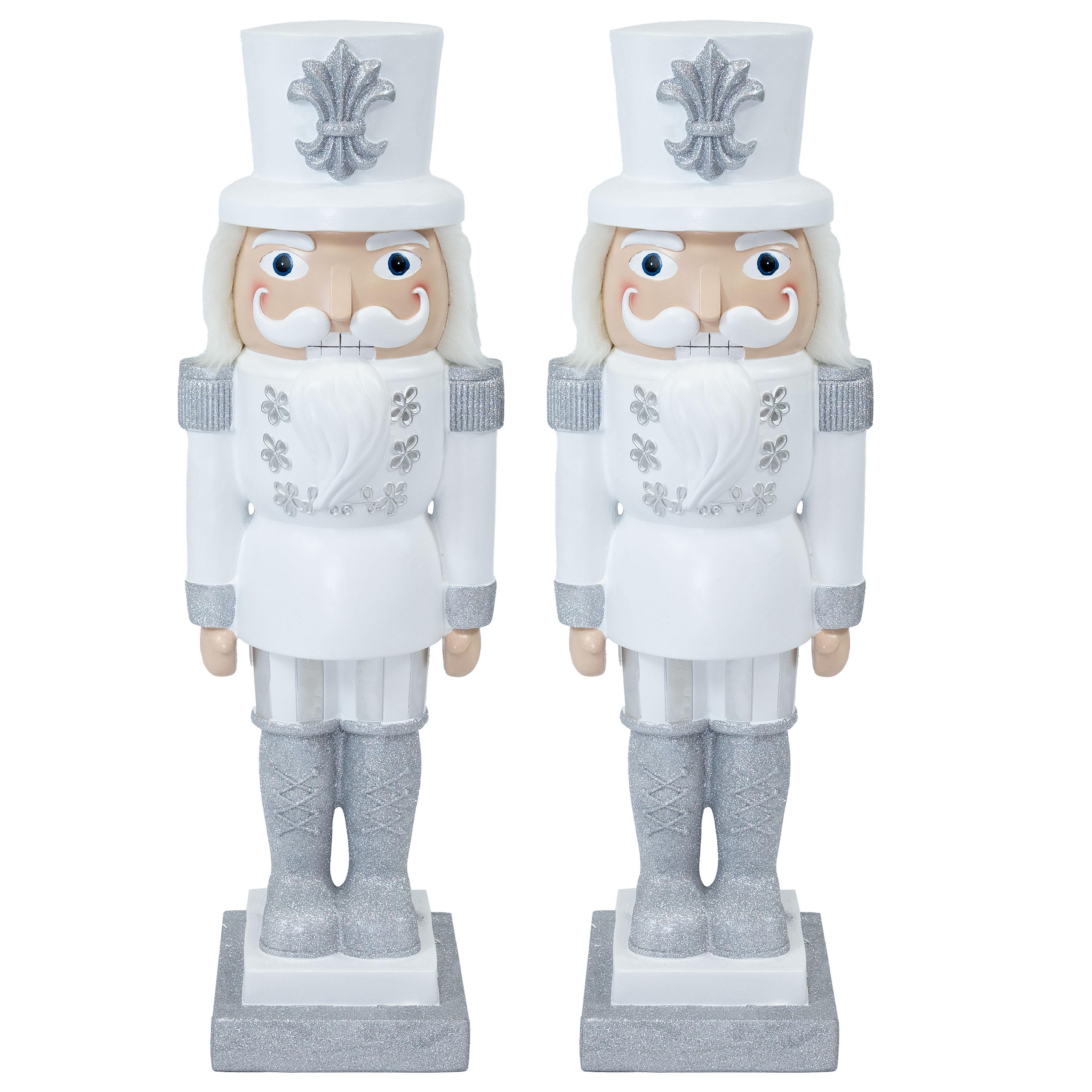 Sunnydaze 37" Sterling the Silver Christmas Nutcracker Statue - 2Pk