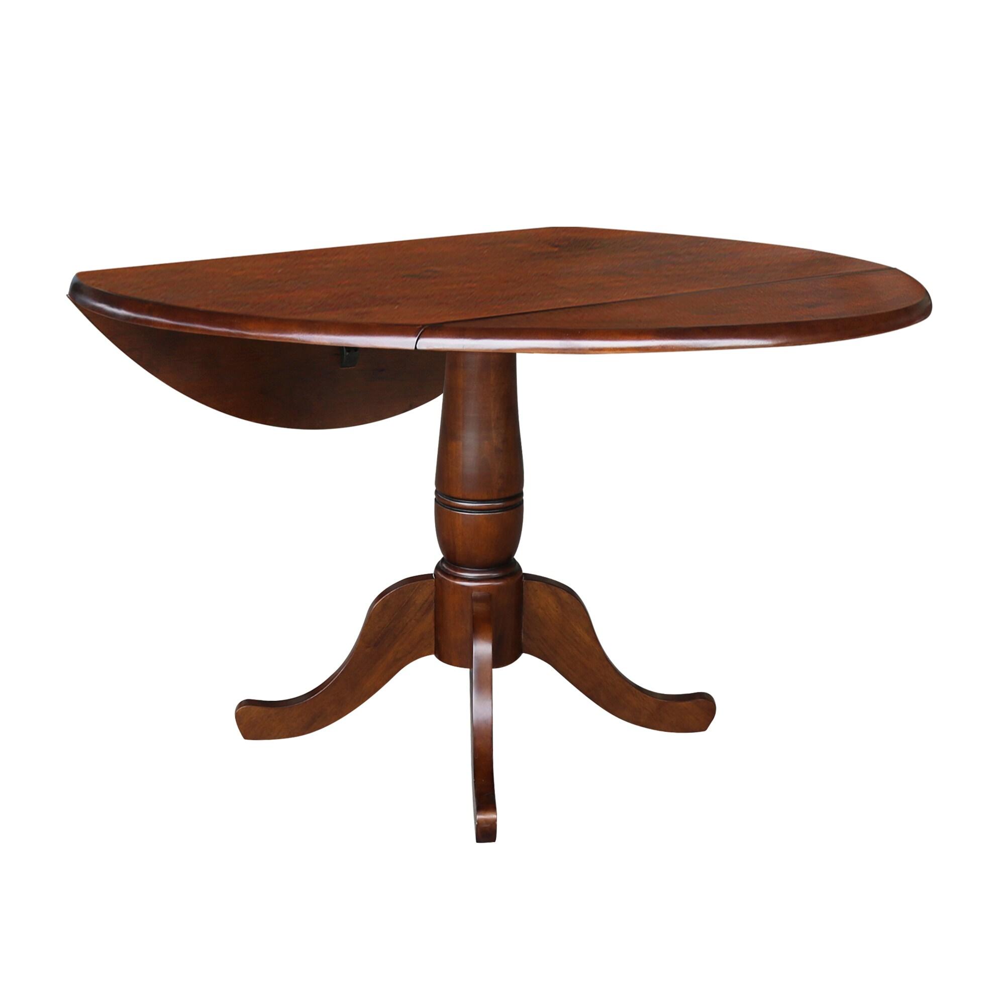 International Concepts 29.5" Lyla Round Dual Drop Leaf Pedestal Extendable Dining Table Espresso Brown: Modern Oval Kitchen Table for 4