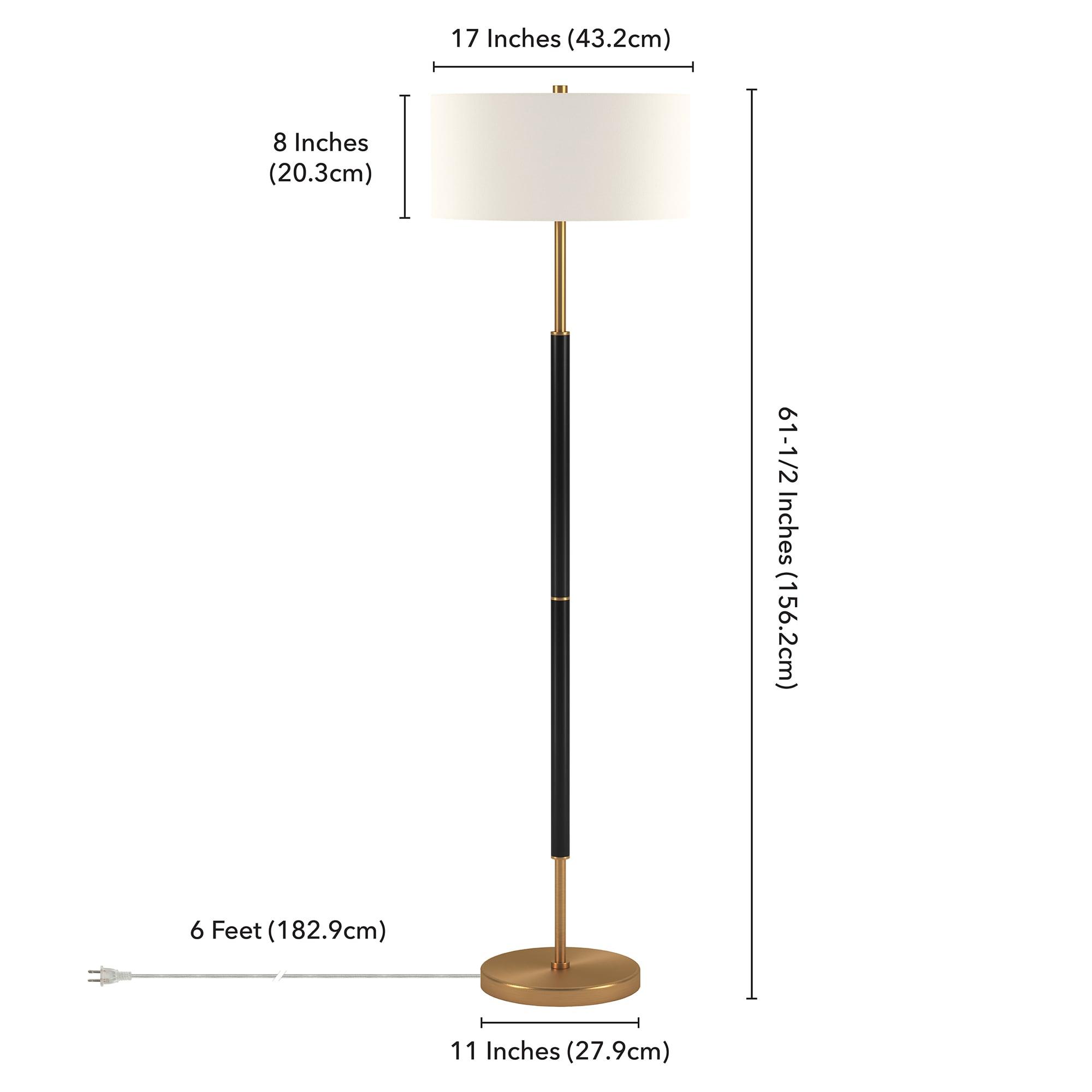 Evelyn&Zoe Simone 2-Light Floor Lamp with Fabric Shade, Matte Black/Brass/White