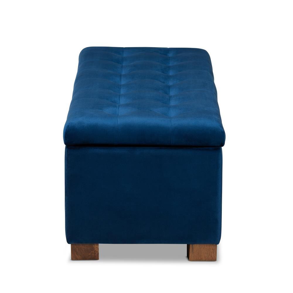 Roanoke Velvet Upholstered Grid Tufted Ottoman Bench: Bedroom Accent, Hidden Storage - Baxton Studio